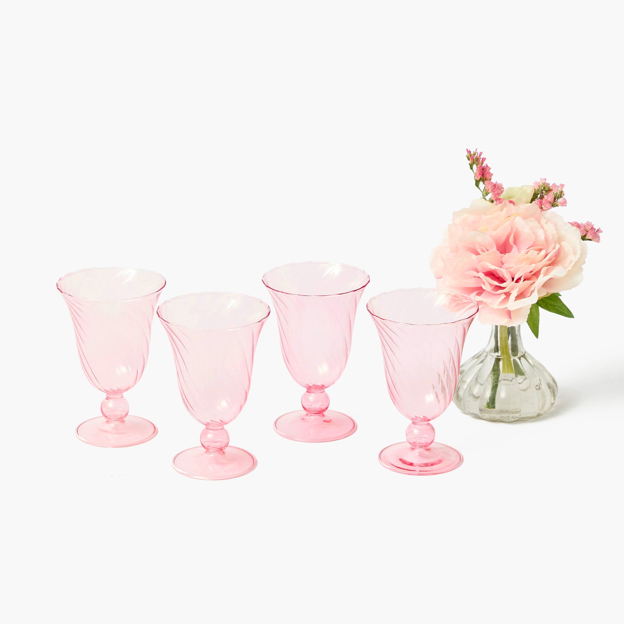 Pink Fluted Wine Glasses (Set of 4)