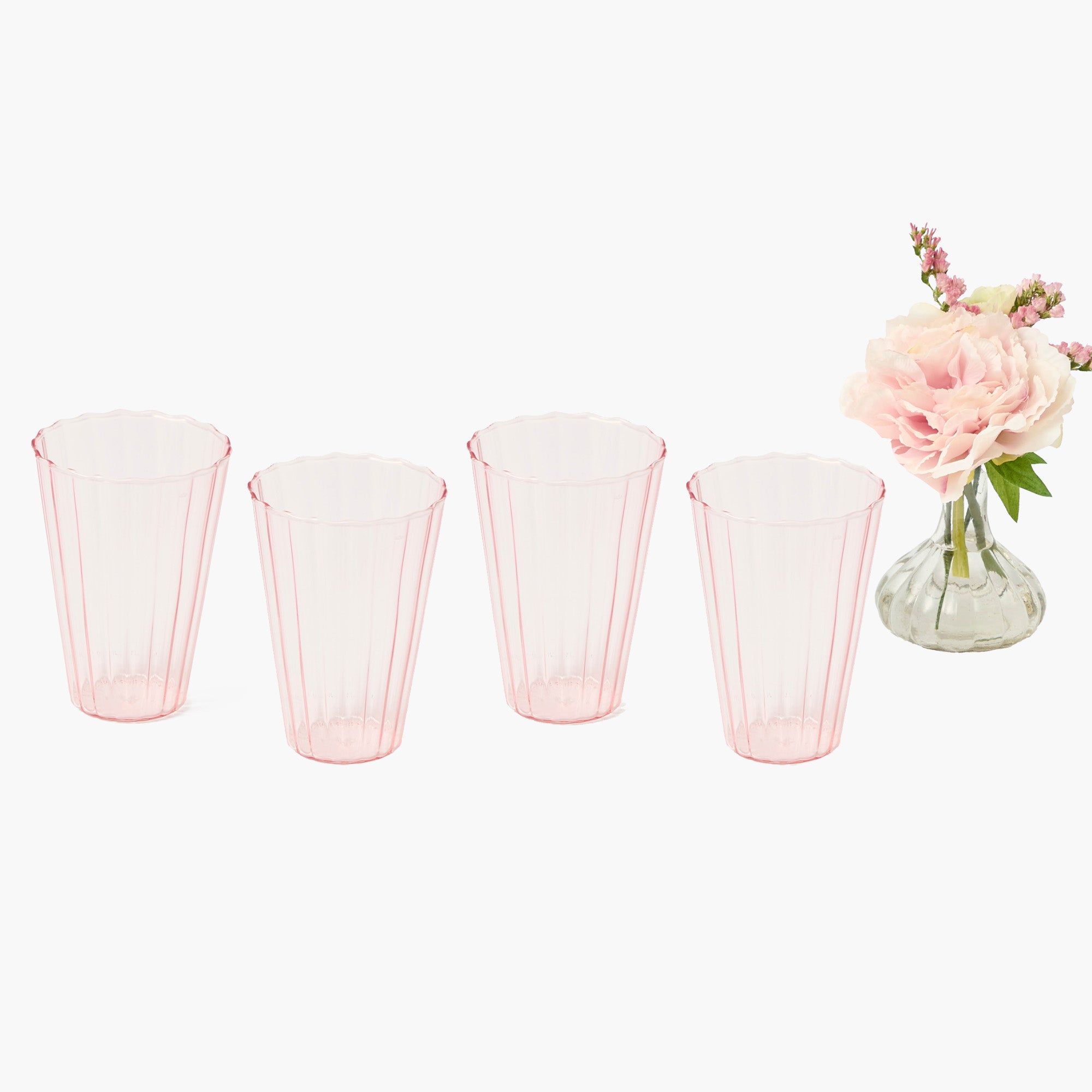 Pink Fluted Water Glasses (Set of 4)