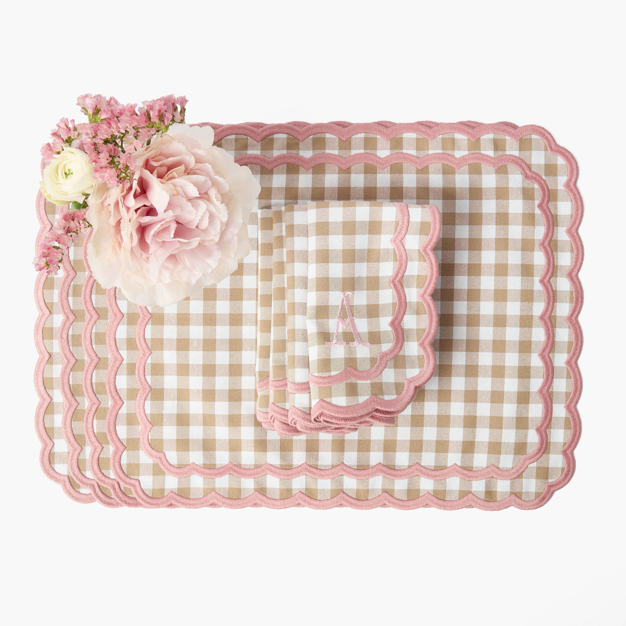 Isla Putty & Pink Gingham Placemats (Set of 4)