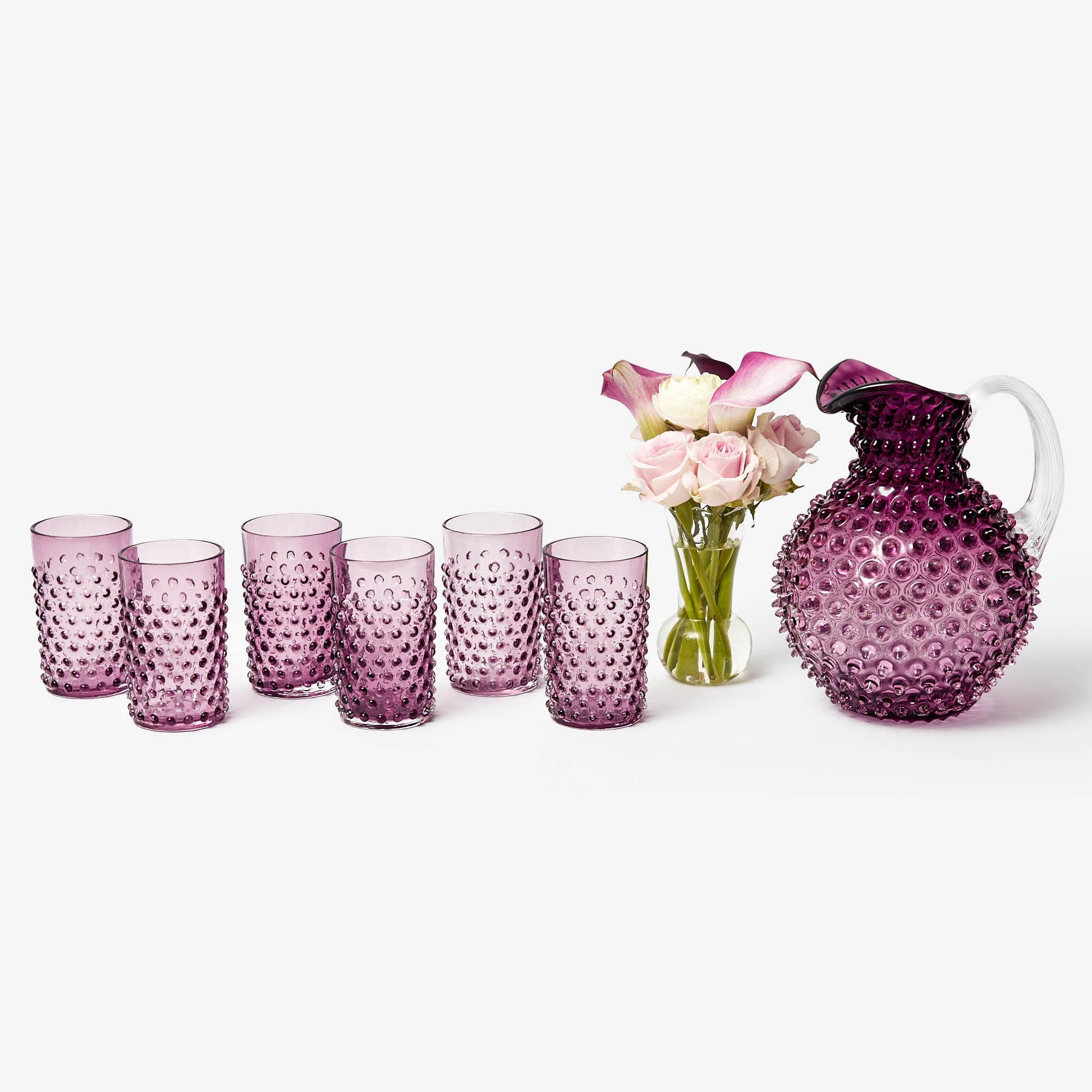 Purple Hobnail Jug & Glasses (Set of 6)