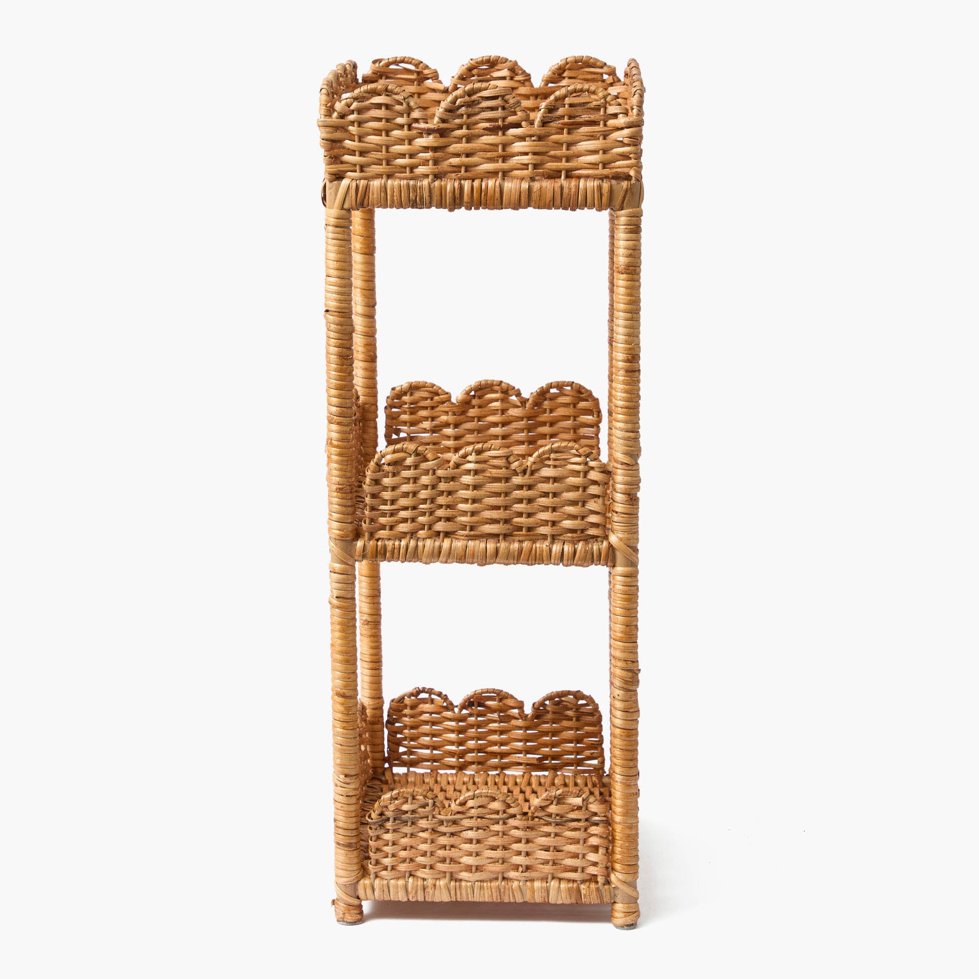 Scalloped Tiered Rattan Side Table