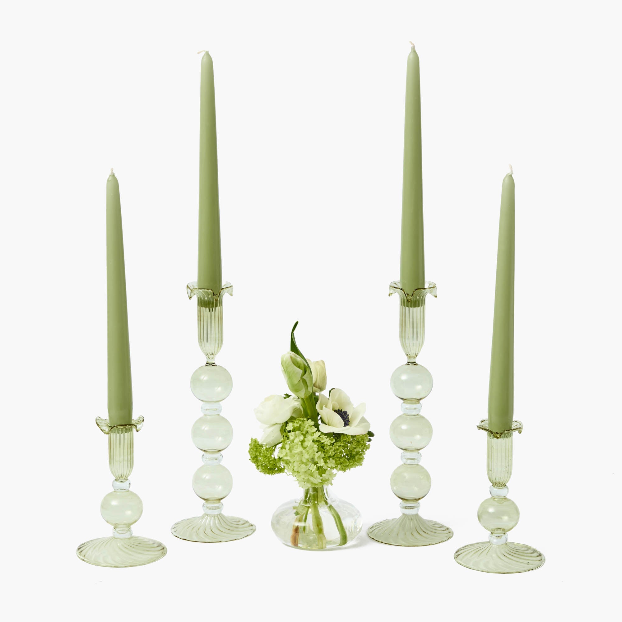 Small Eden Green Candle Holders (Pair)