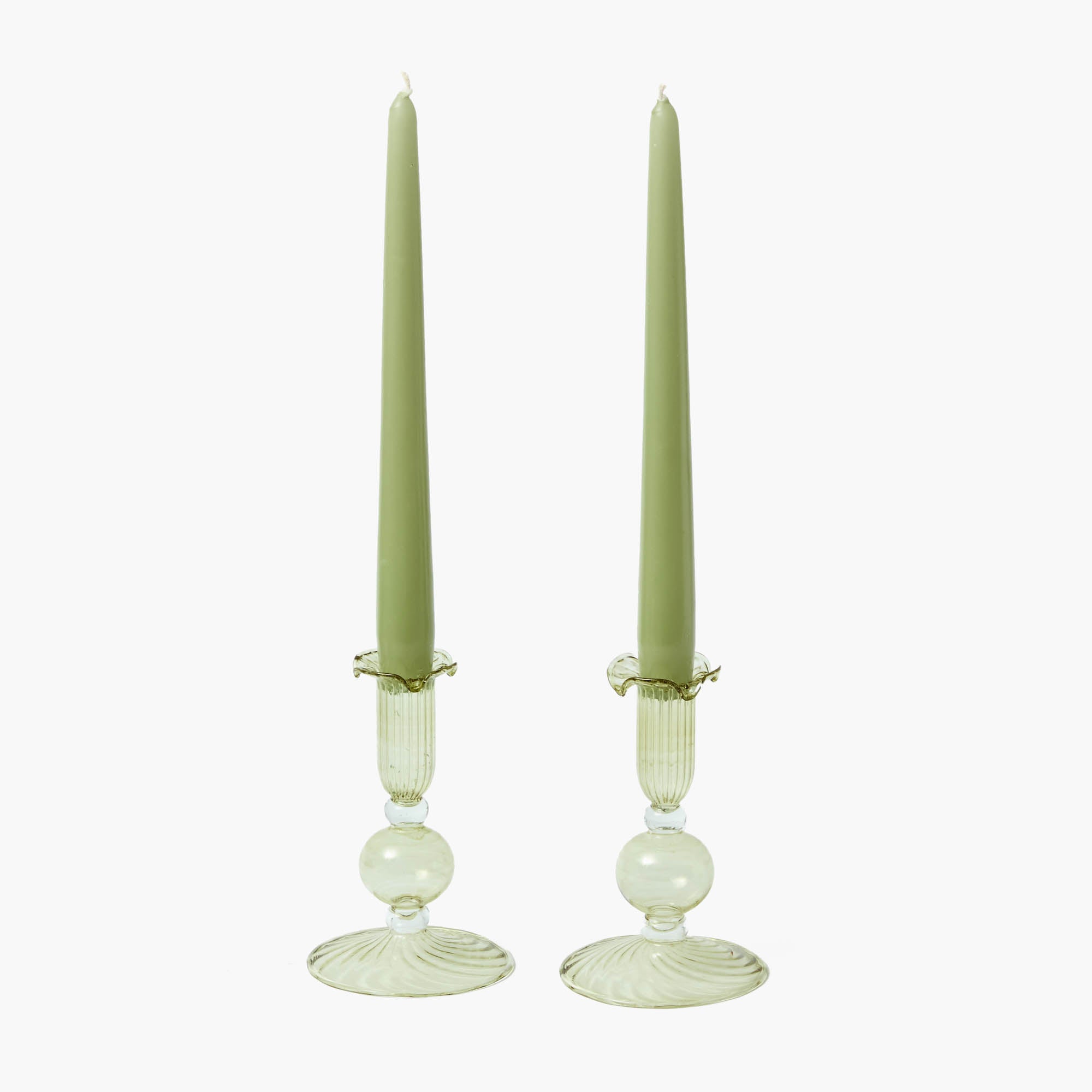 Small Eden Green Candle Holders (Pair)