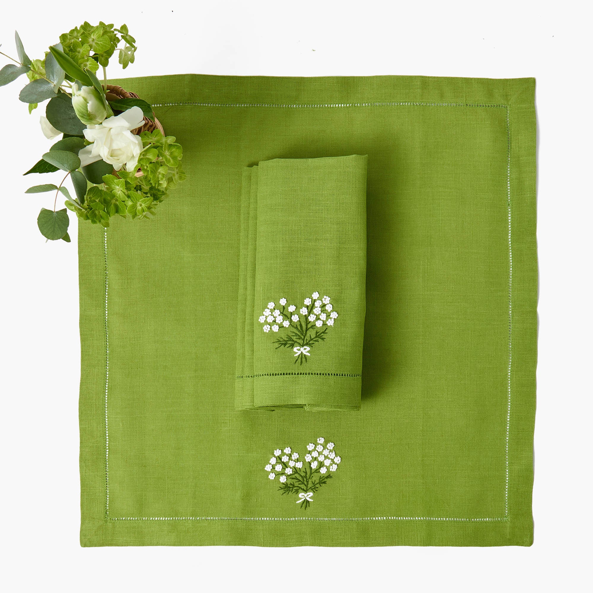 Hydrangea Green Linen Napkins (Set of 4)