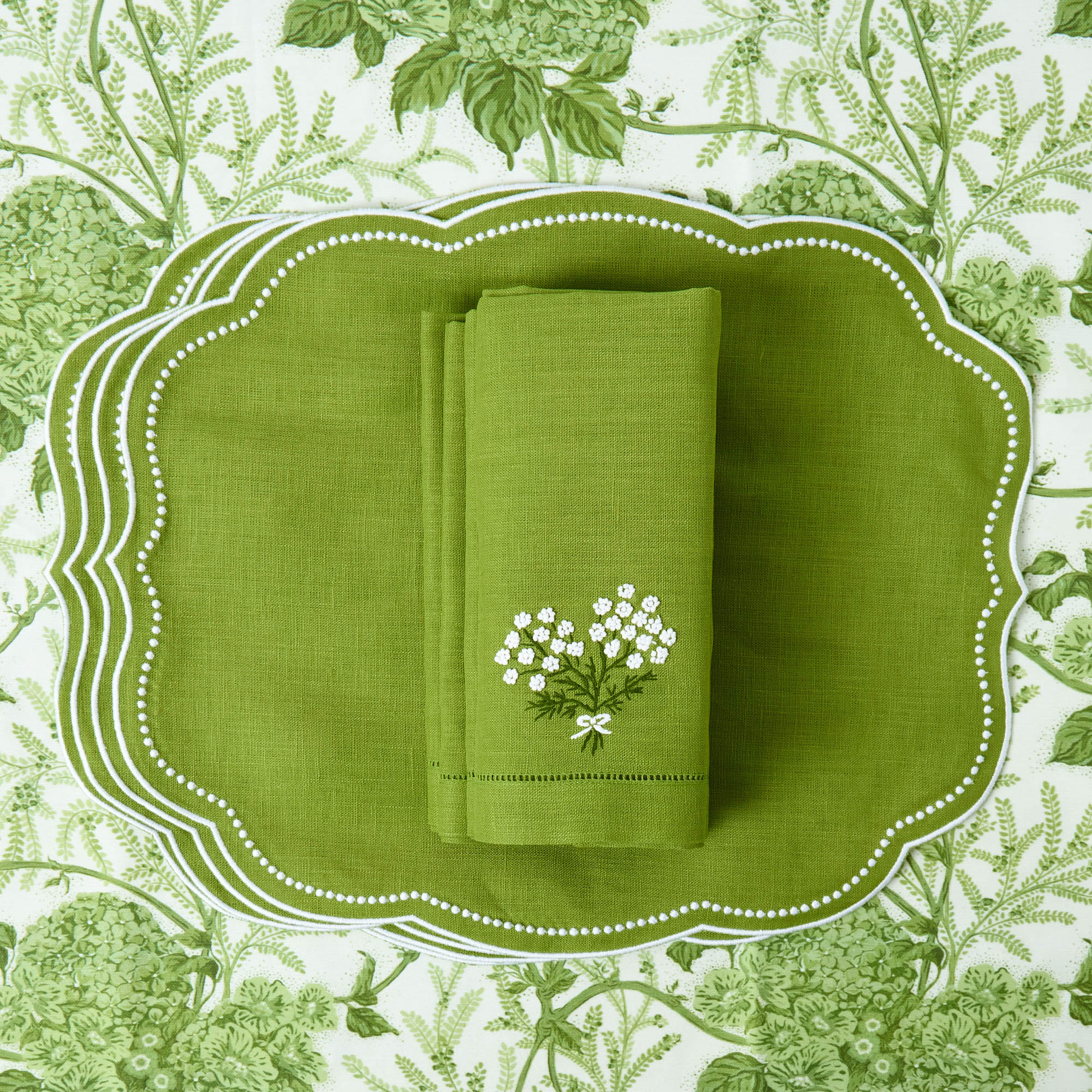 Eloise Green Placemats & Hydrangea Napkins (Set of 4)