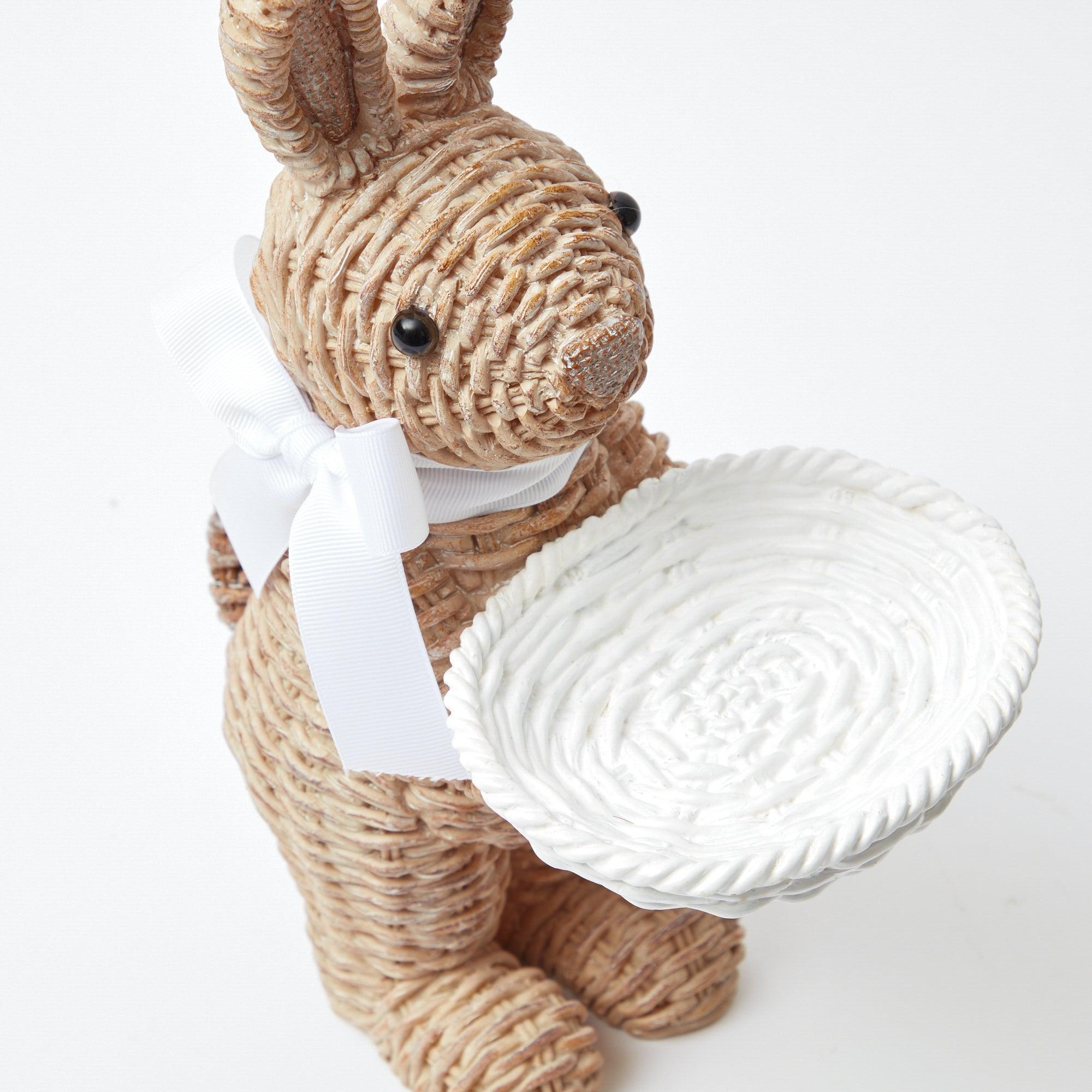 Rattan Ribboned Rabbit With Basket (Pair) - Mrs. Alice