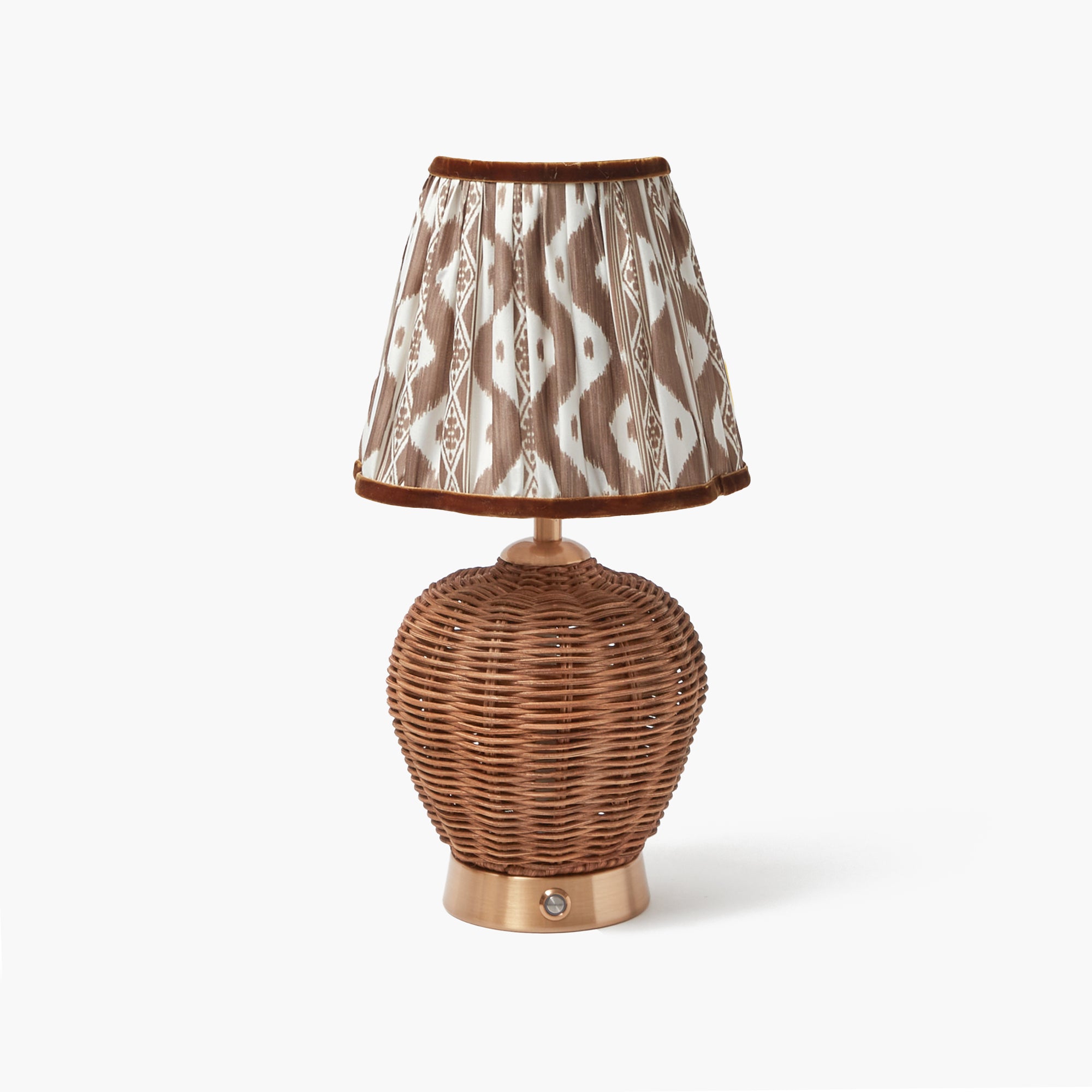 Rattan Ursula Rechargeable Lamp with Chocolate Ikat Shade (18cm)