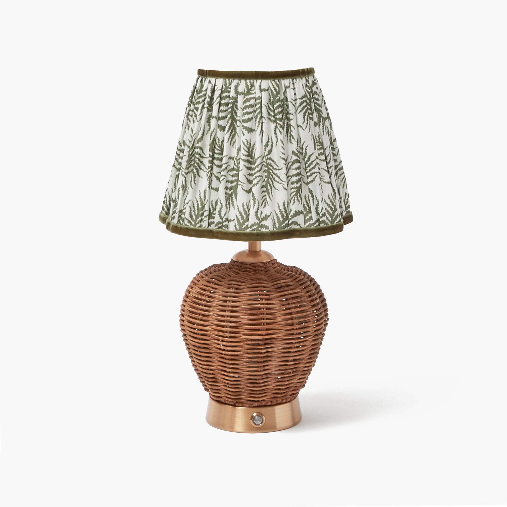 Rattan Ursula Rechargeable Lamp with Olive Fern Shade (18cm)