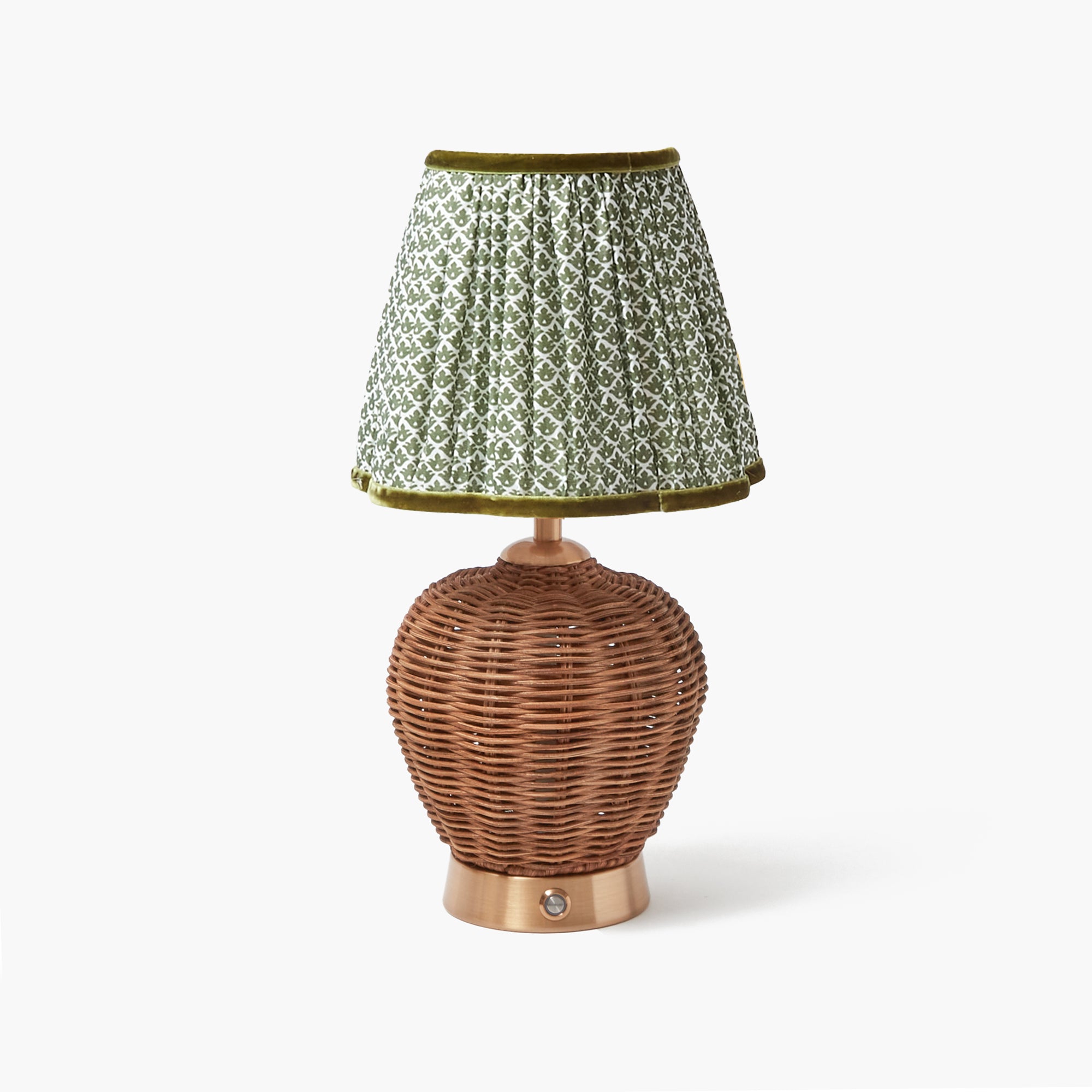 Rattan Ursula Rechargeable Lamp with Olive Lotus Shade (18cm)