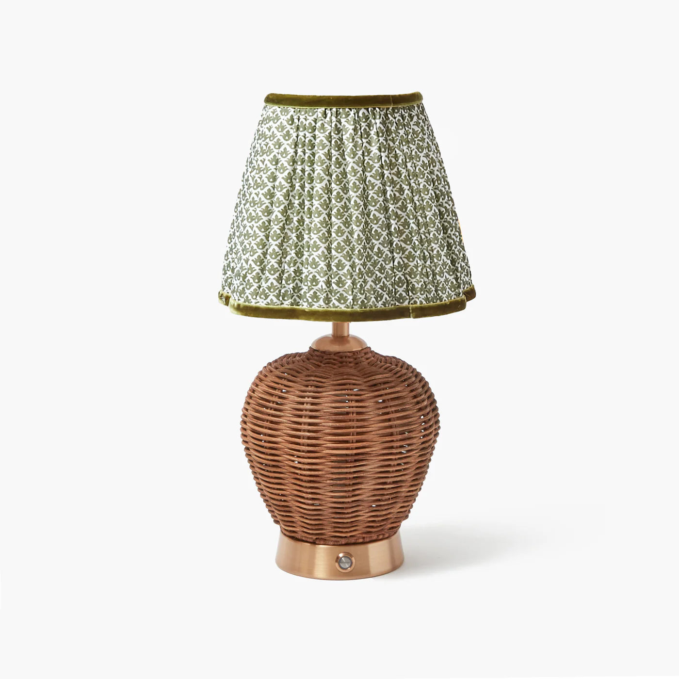 Rattan Ursula Rechargeable Lamp with Olive Lotus Shade (18cm)