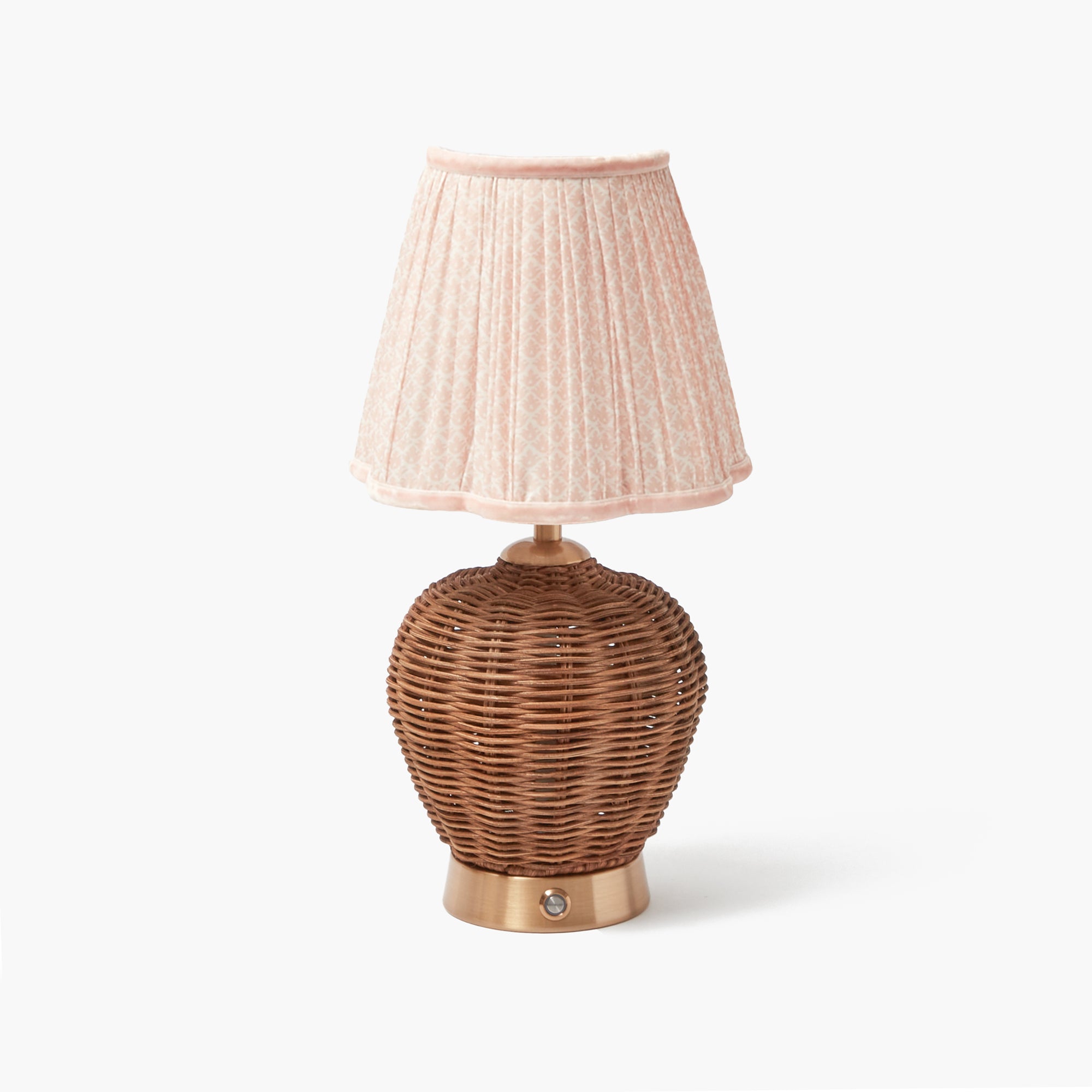 Rattan Ursula Rechargeable Lamp with Pink Lotus Shade (18cm)