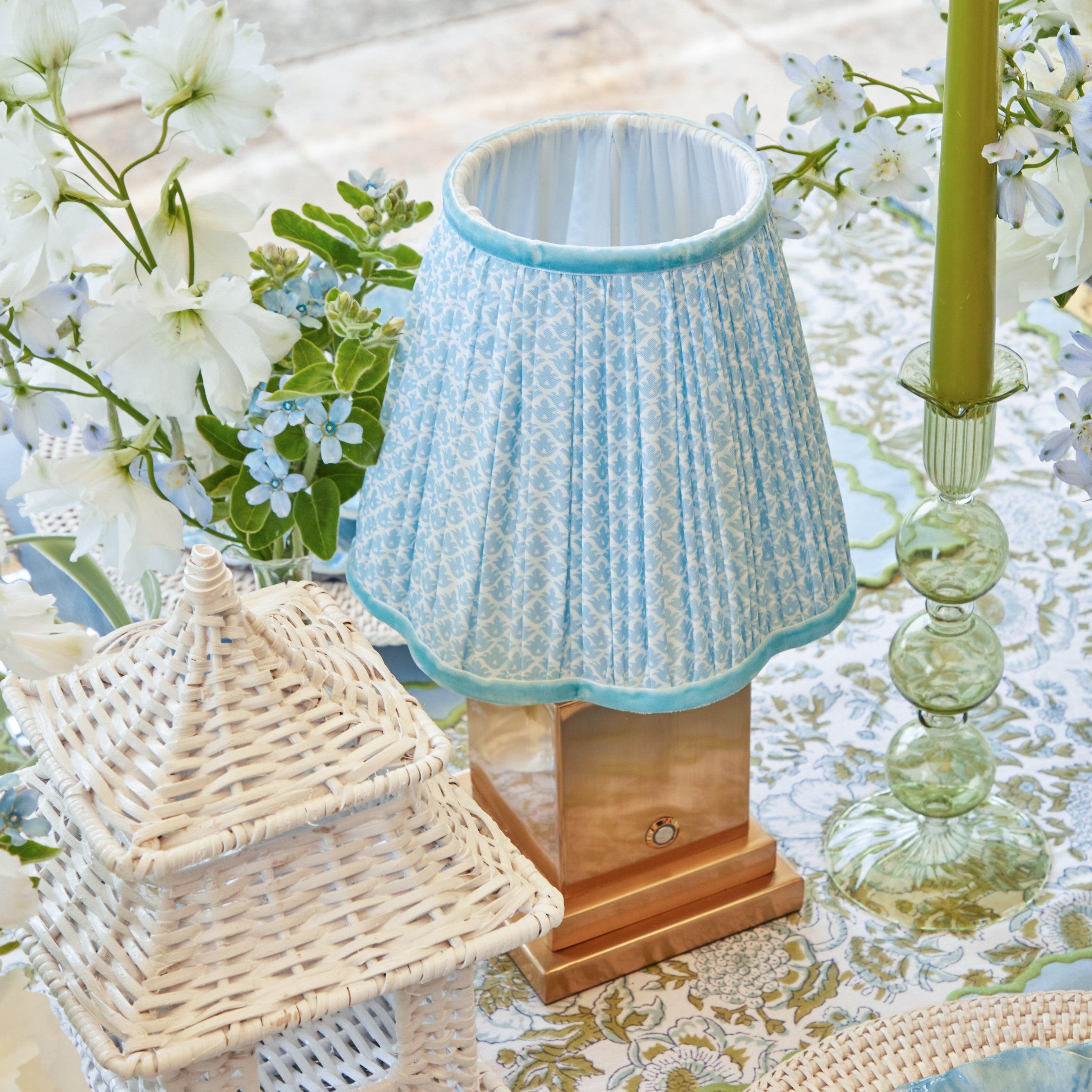 Rechargeable Lamp with Baby Blue Lotus Lampshade - Mrs. Alice