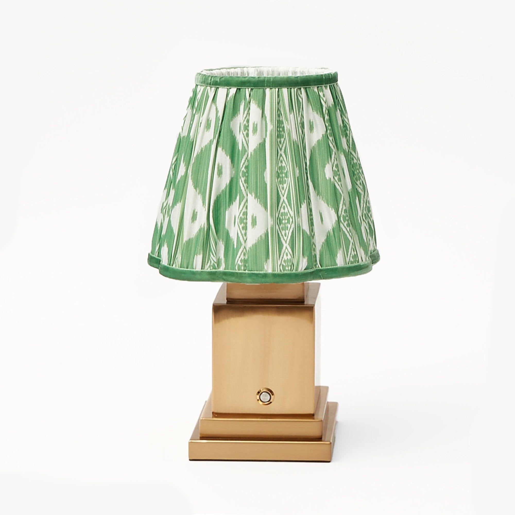 Rechargeable Lamp with Green Ikat Shade (18cm)