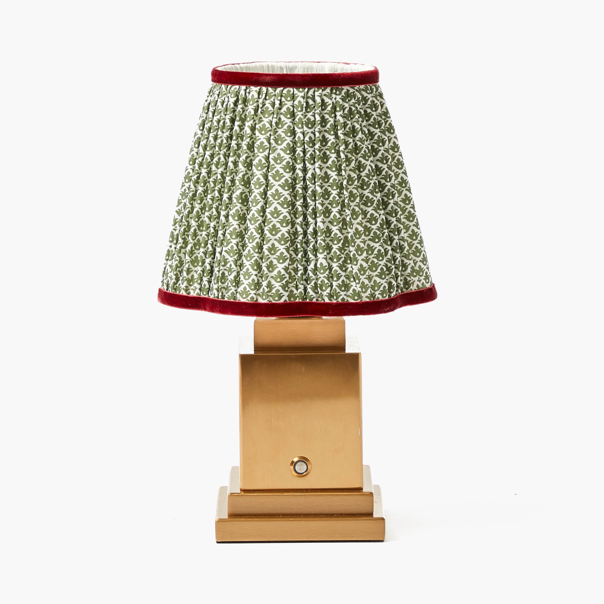 Rechargeable Table Lamp with Olive & Red Lotus Shade (18cm)