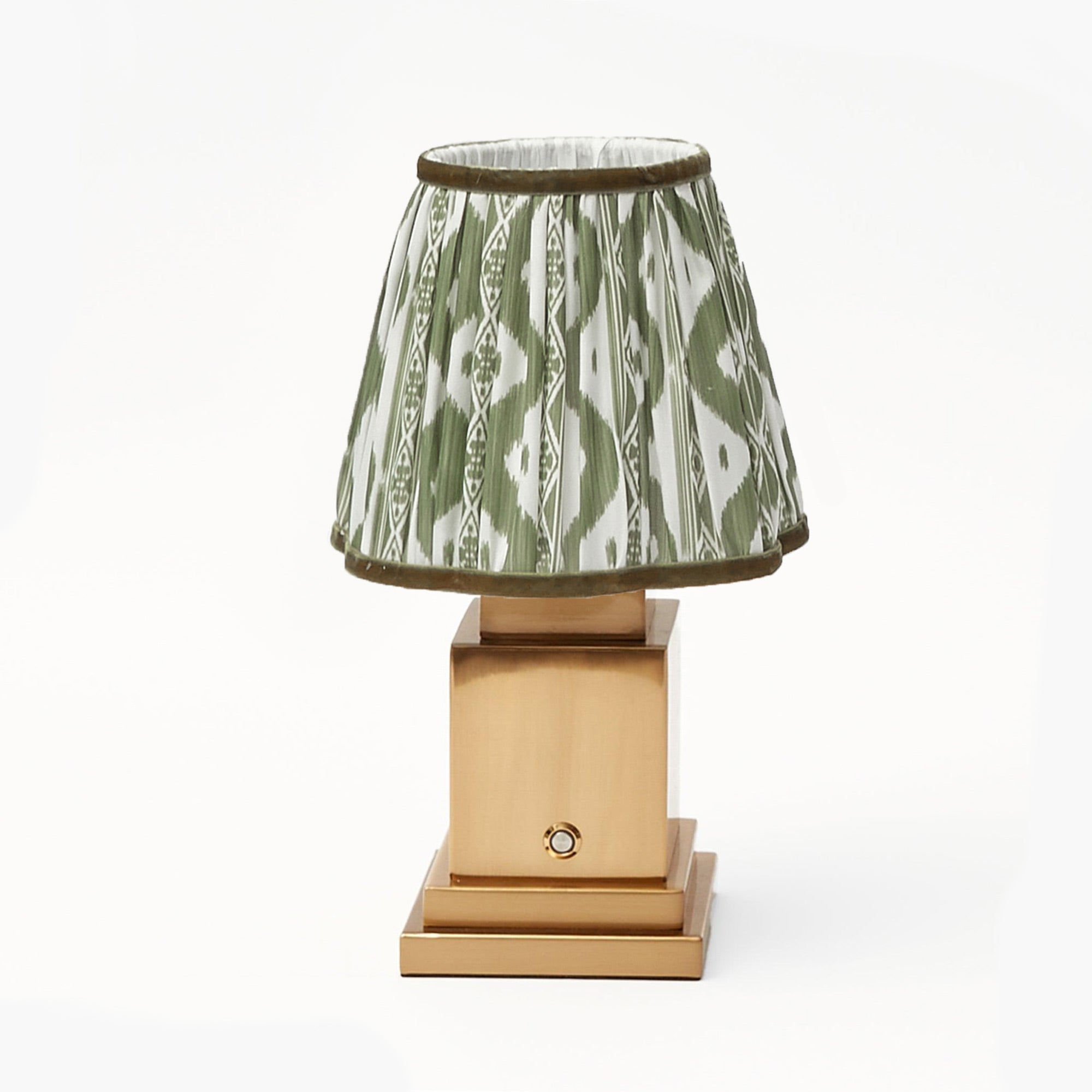 Rechargeable Lamp with Olive Ikat Shade (18cm)