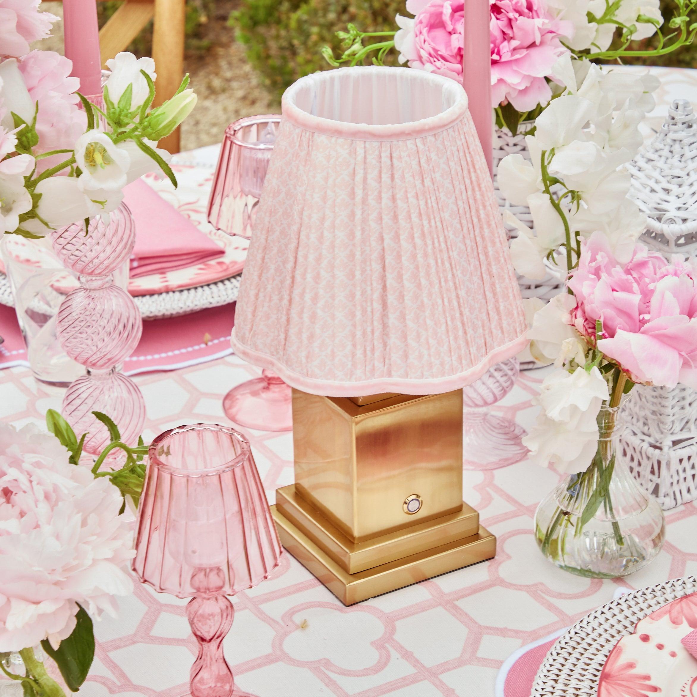 Rechargeable Lamp with Pink Lotus Lampshade - Mrs. Alice