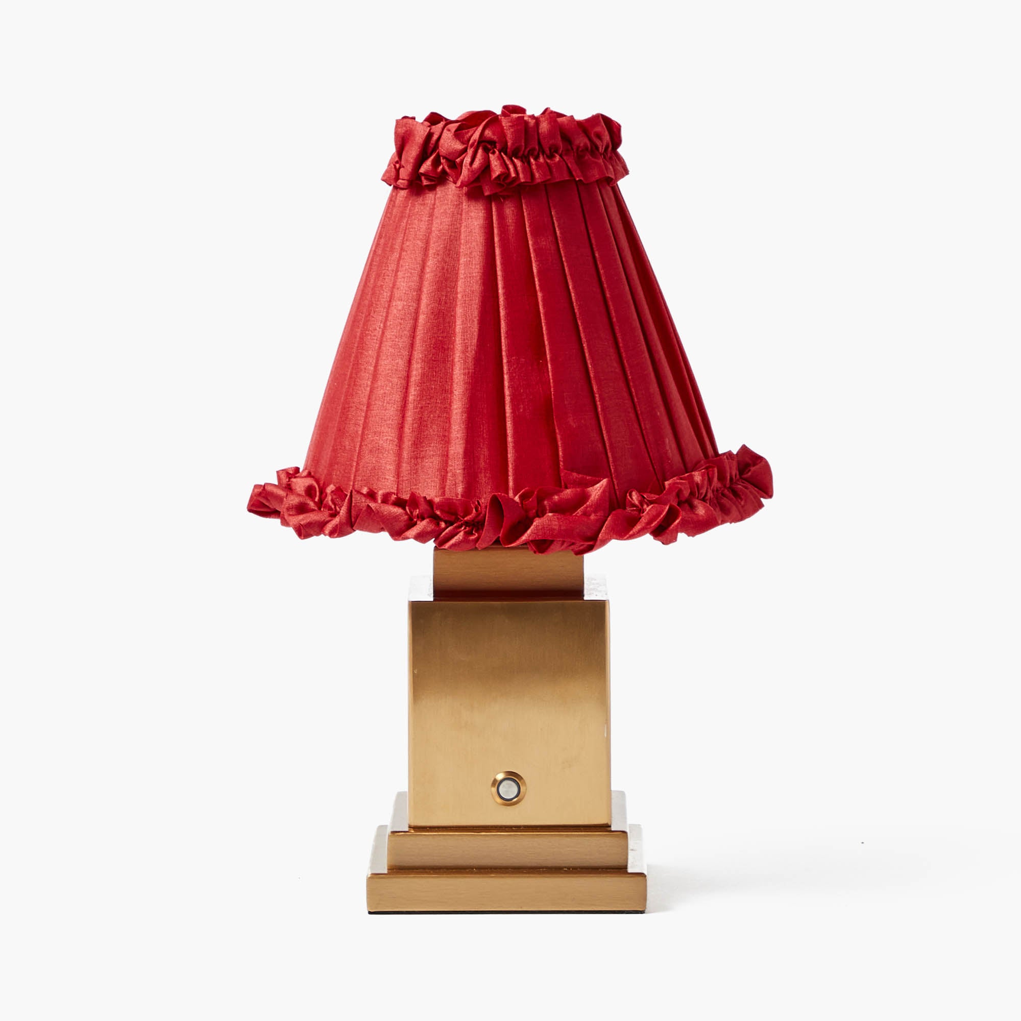 Rechargeable Table Lamp with Red Frilled Silk Shade (18cm)