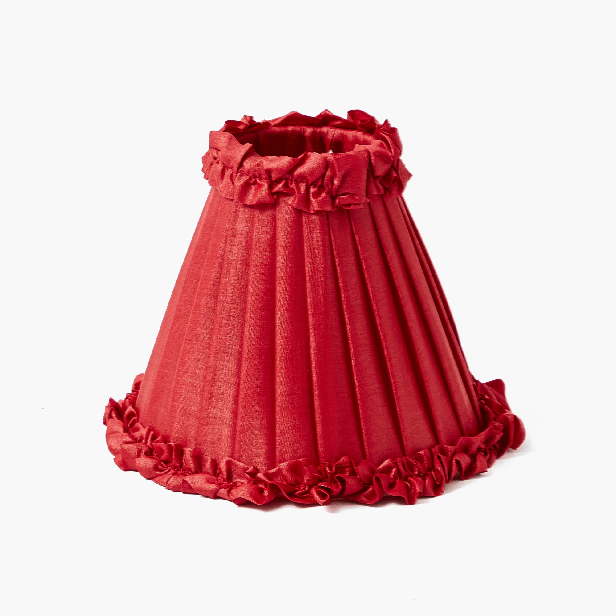 Rechargeable Table Lamp with Red Frilled Silk Shade (18cm)