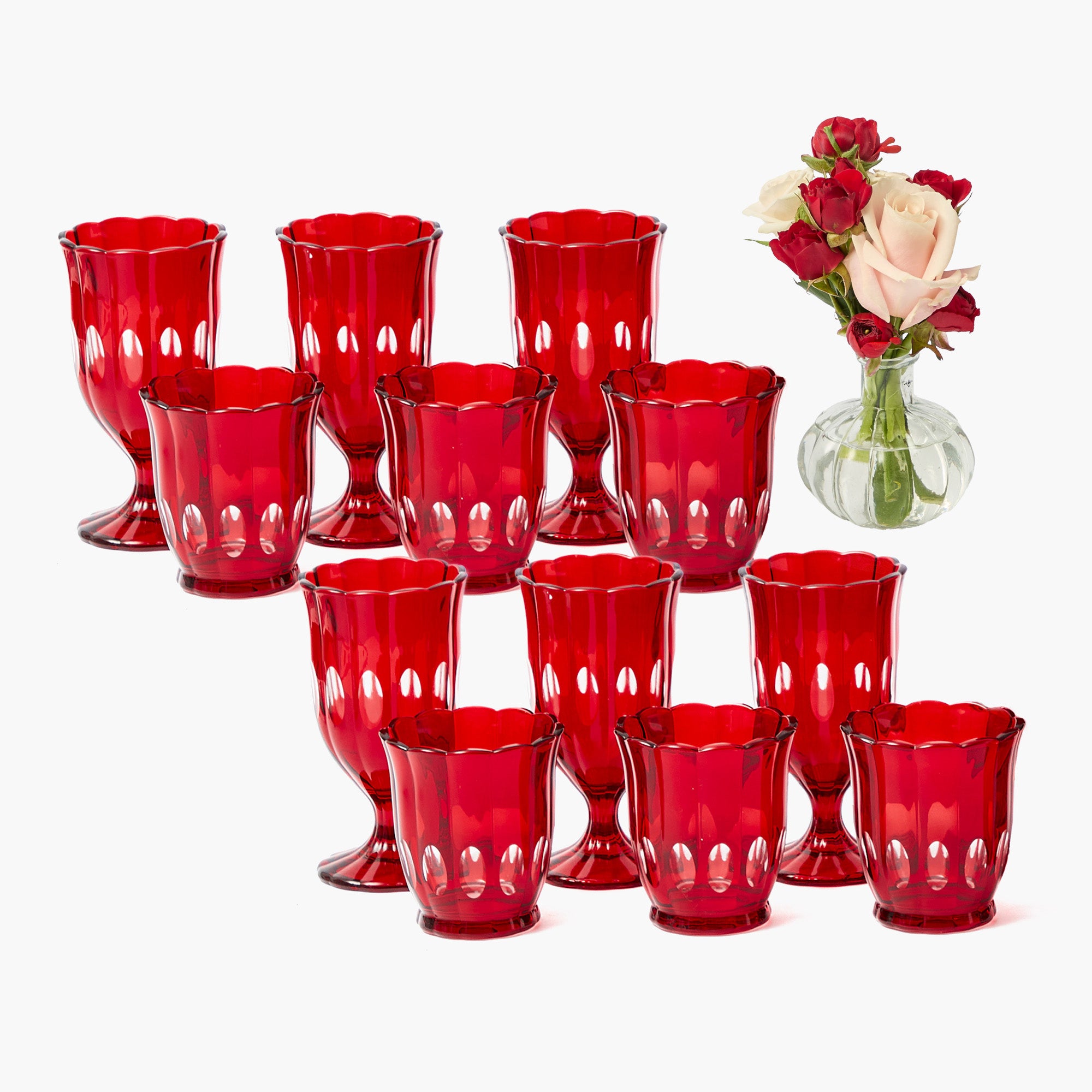 Red Scalloped Glassware (Set of 12)