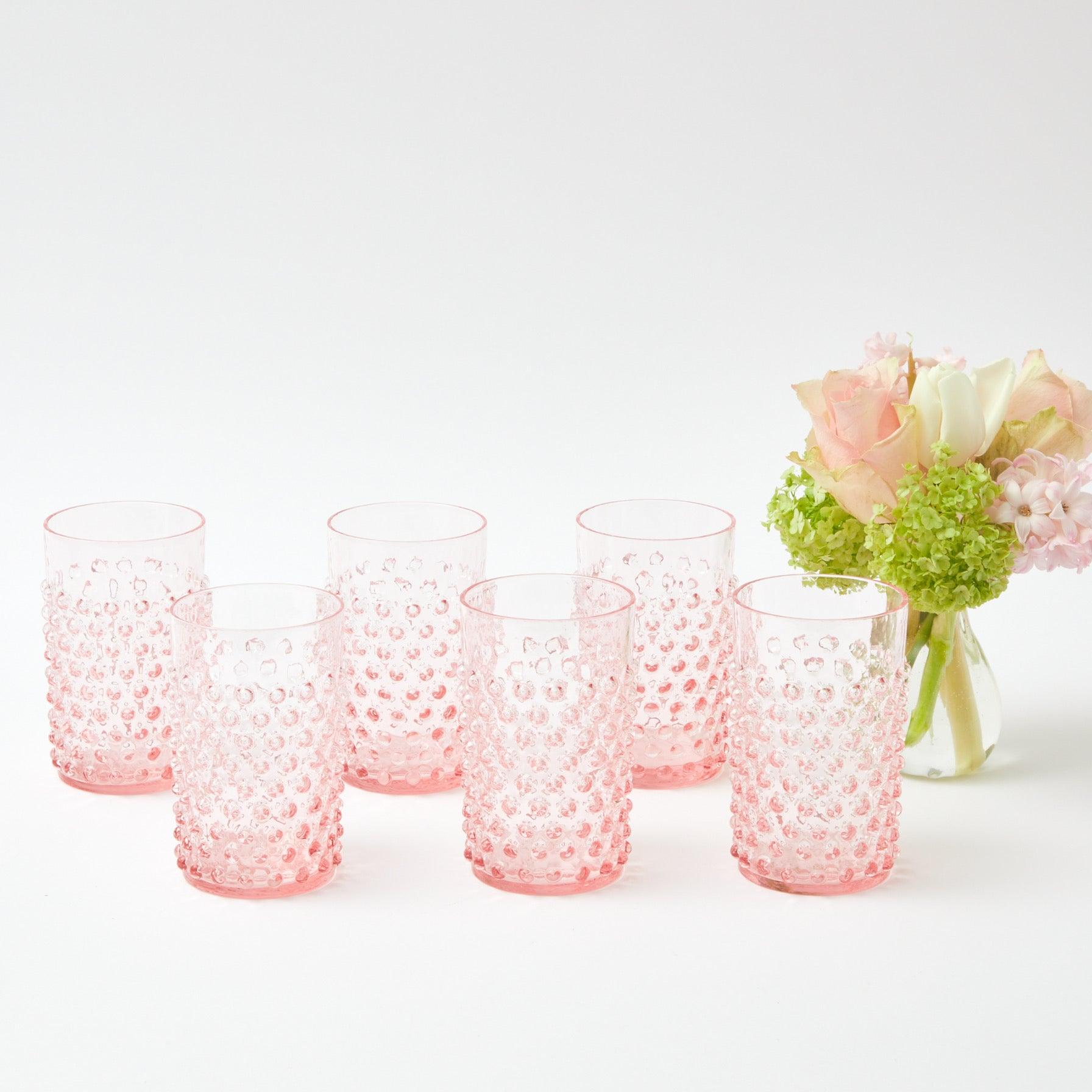 Rose Hobnail Jug with Emerald Handle & Glasses (Set of 6) - Mrs. Alice