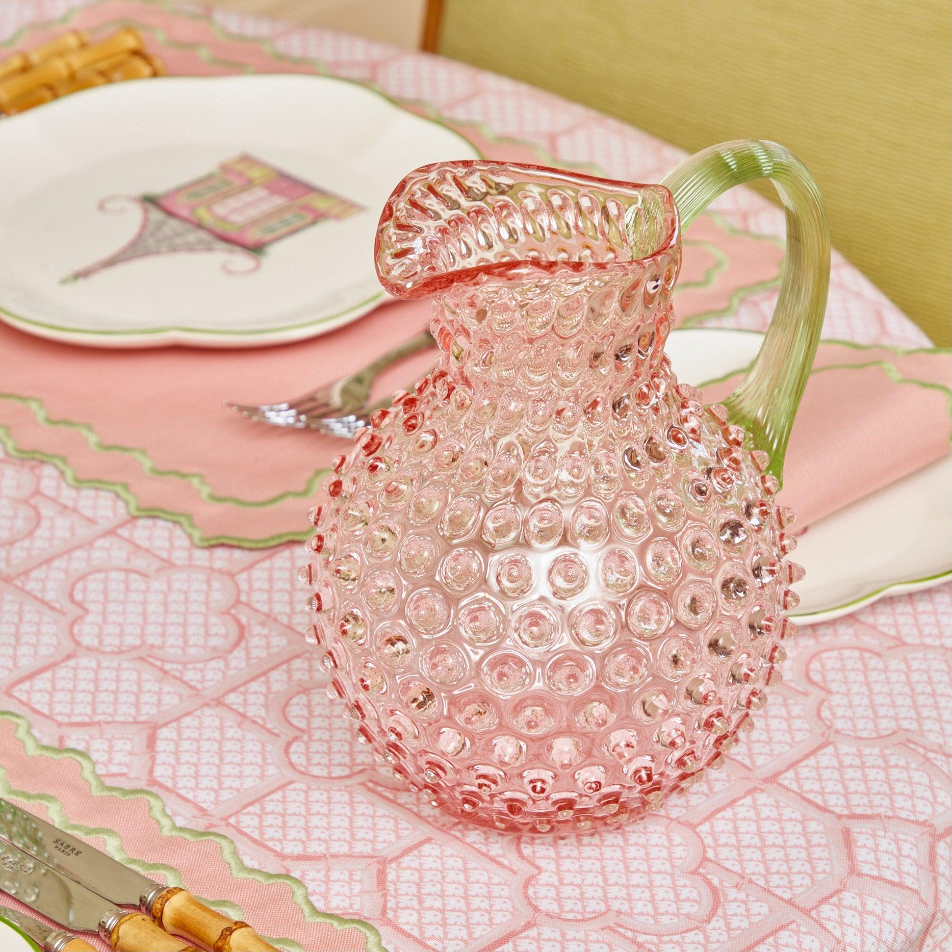 Rose Hobnail Jug with Emerald Handle - Mrs. Alice