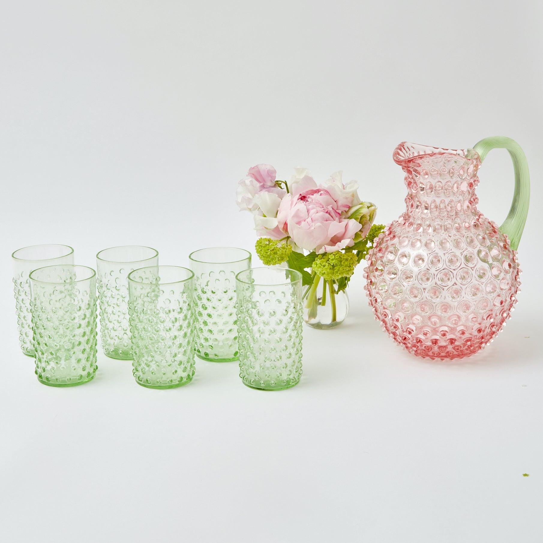 Rose Hobnail Jug with Emerald Handle - Mrs. Alice