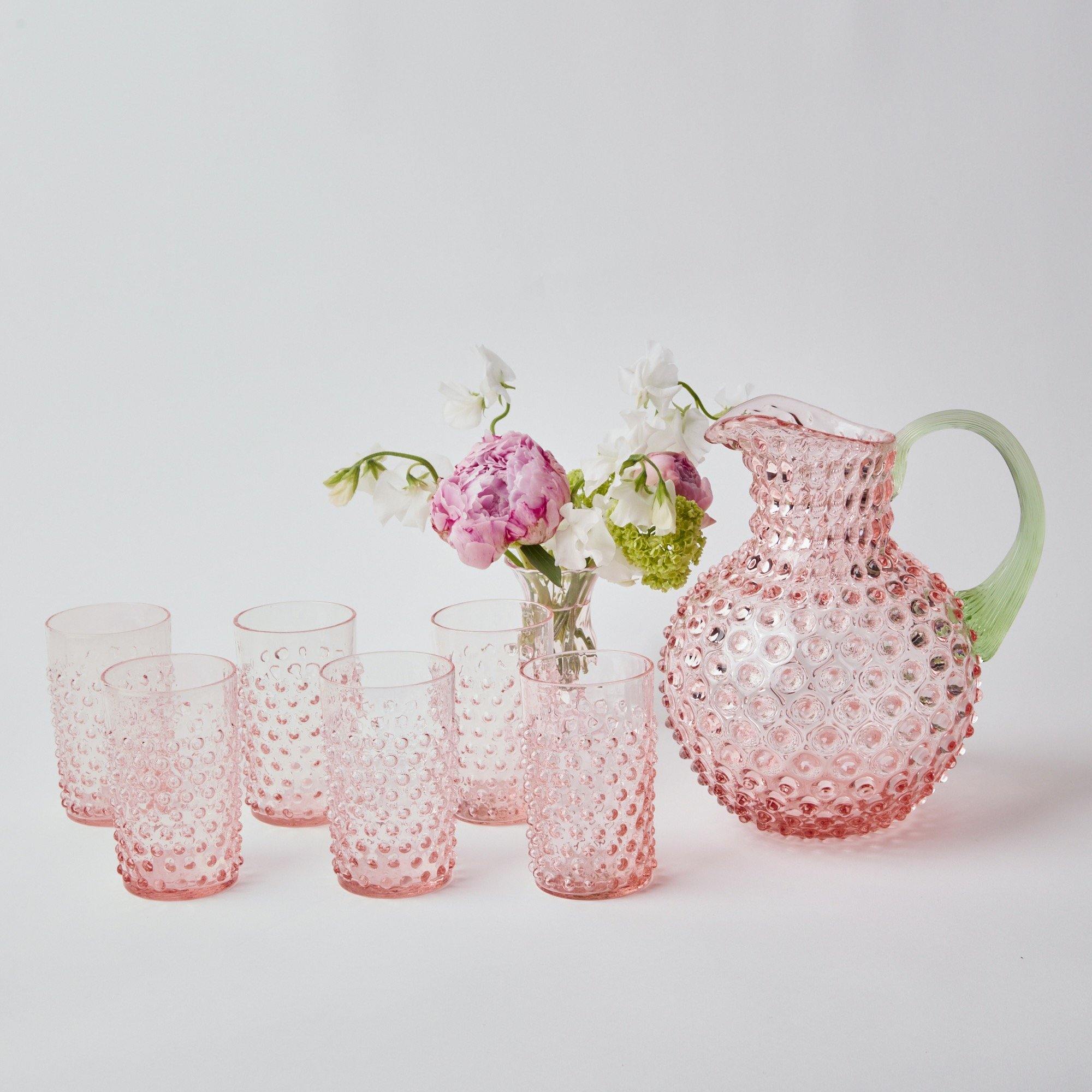 Rose Hobnail Jug with Emerald Handle - Mrs. Alice