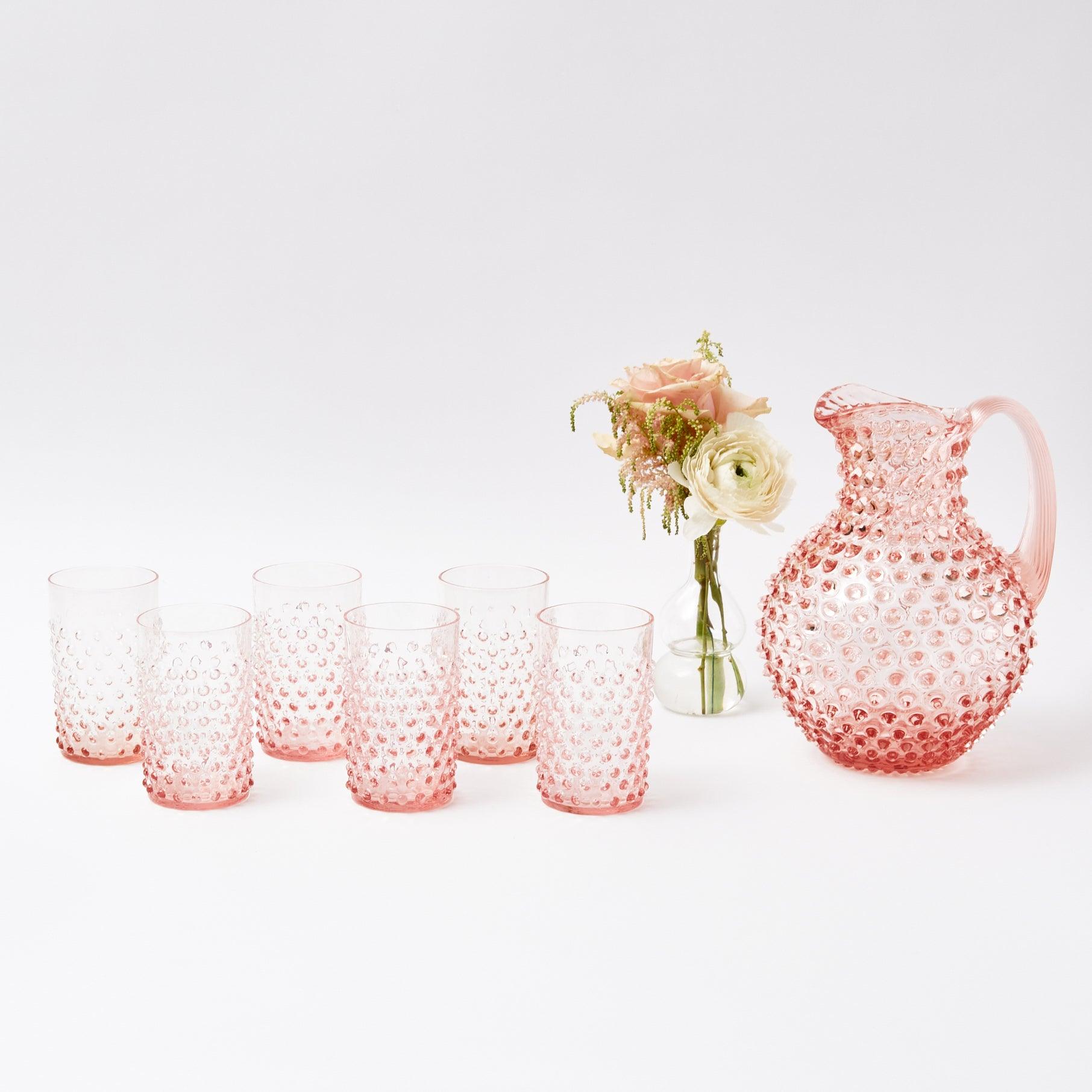 Rose Pink Hobnail Water Glasses & Jug Set - Mrs. Alice