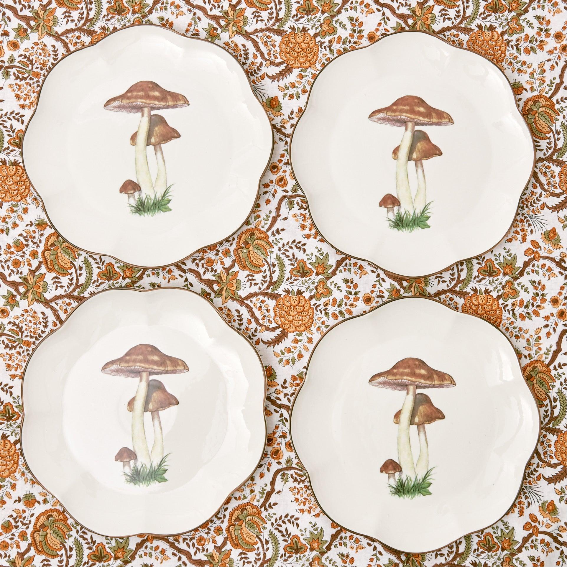 4PCS Beautiful Hand Painted Mushroom Dinner Set Ceramic Serving