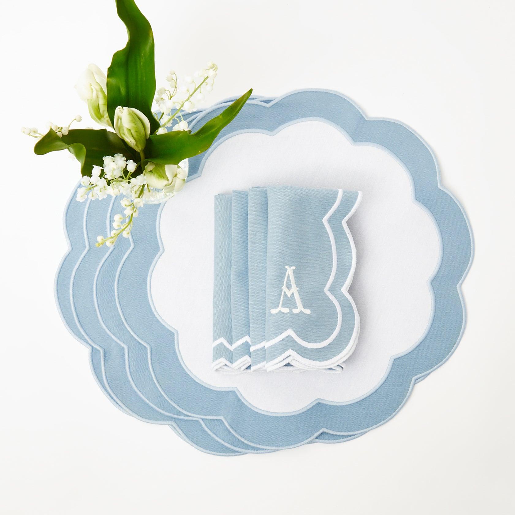 Serena Appliqué Blue Napkins (Set of 4) - Mrs. Alice