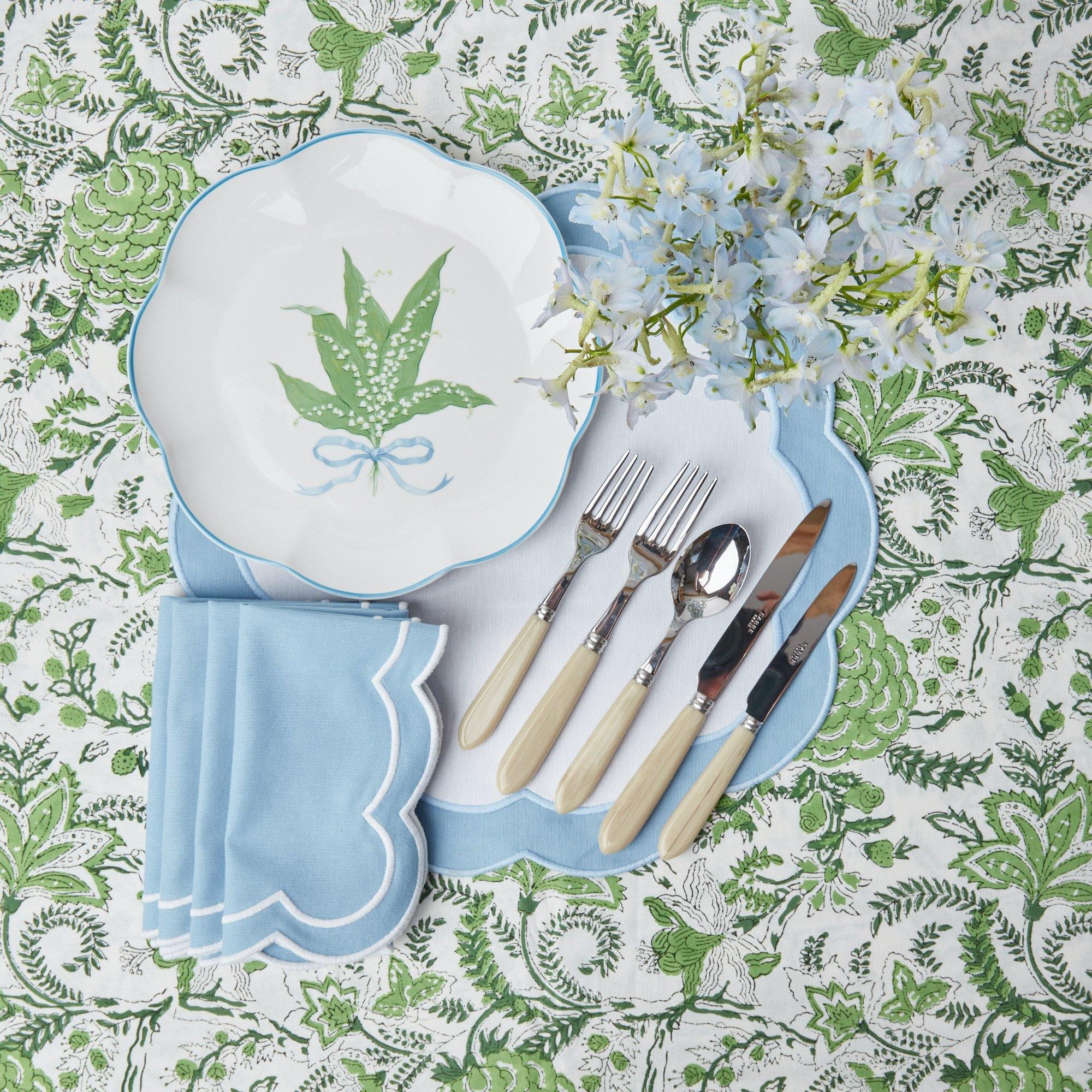 Serena Appliqué Blue Placemats & Napkins (Set of 4) - Mrs. Alice