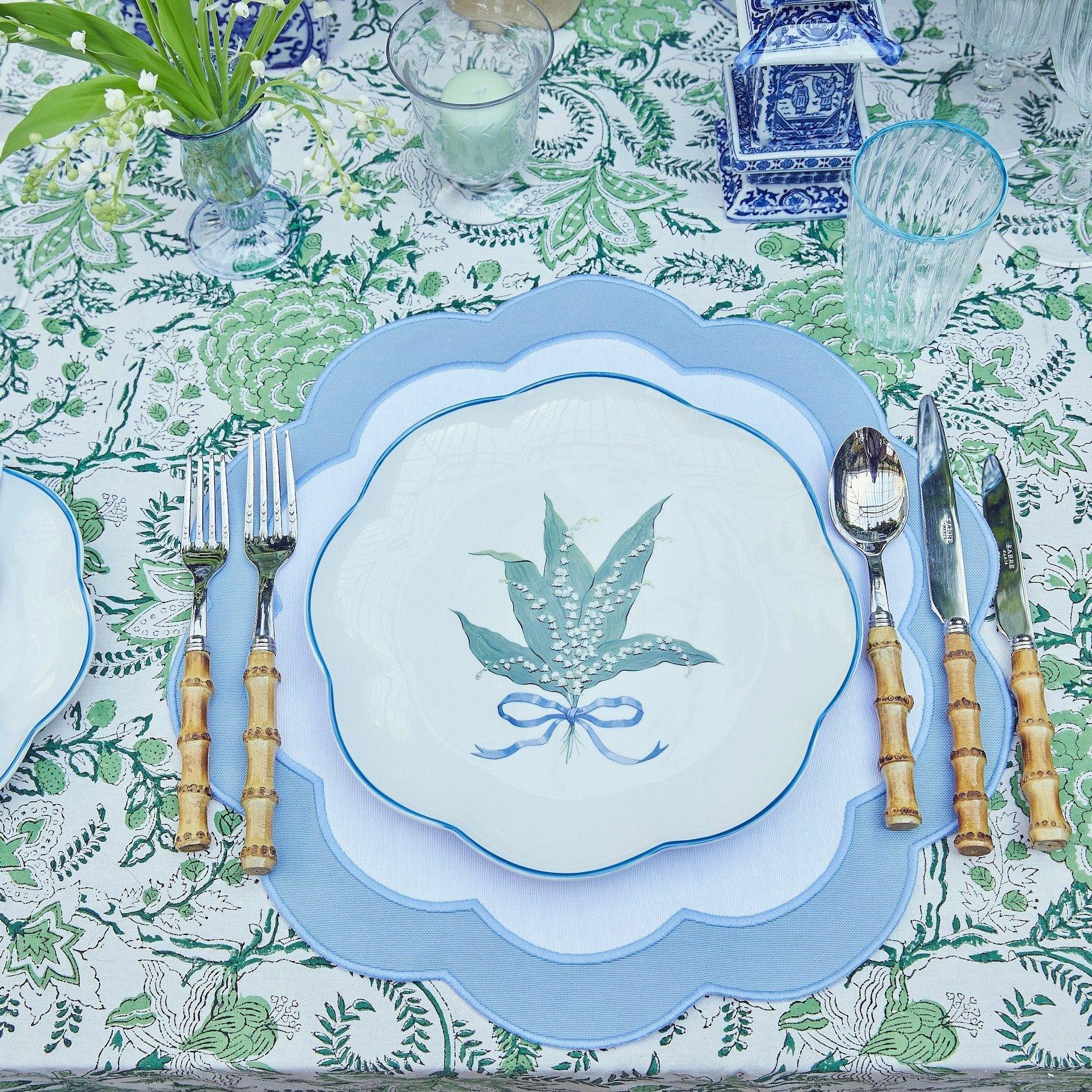 Serena Appliqué Blue Placemats & Napkins (Set of 4) - Mrs. Alice