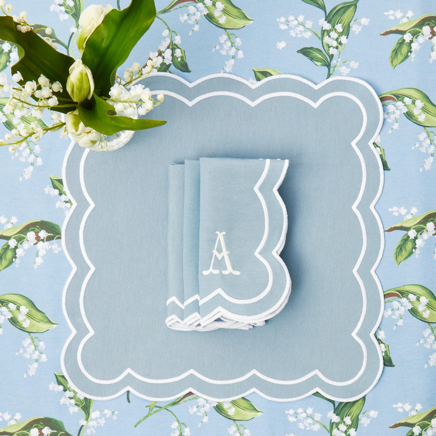 Serena Appliqué Blue Placemats & Napkins (Set of 4) - Mrs. Alice