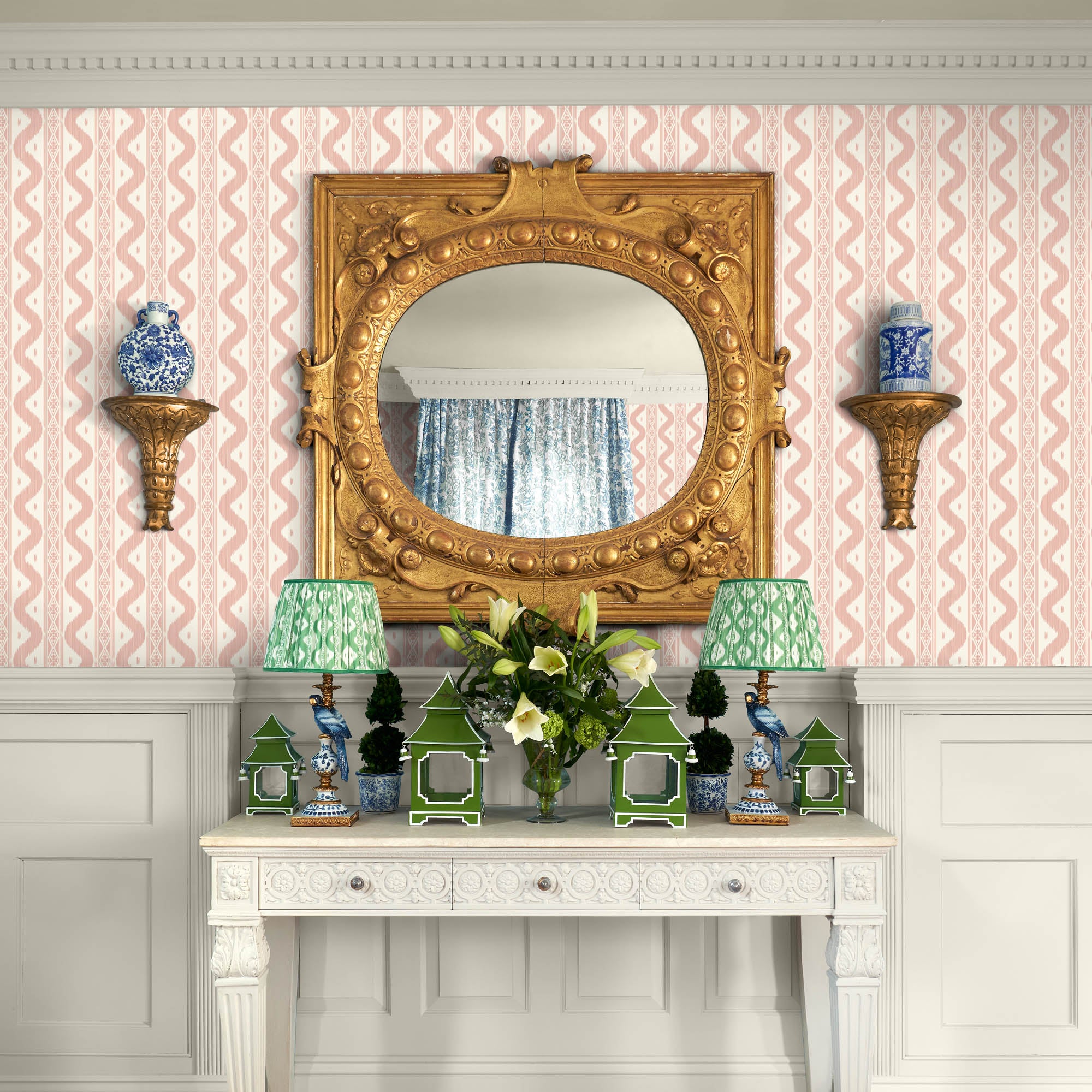 Pink Ikat Stripe Wallpaper