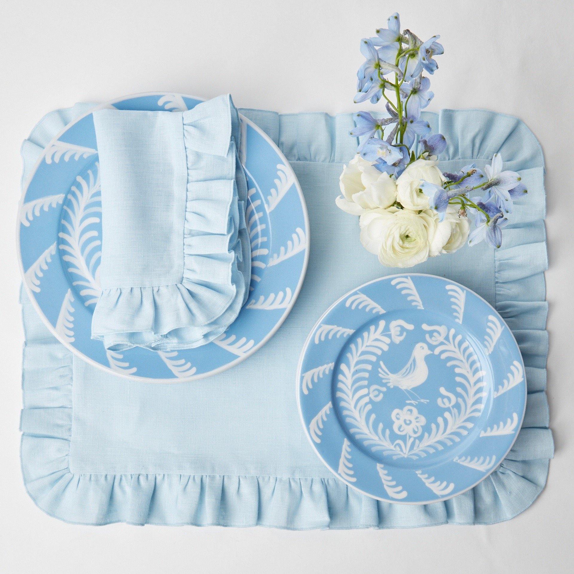 Mushroom Blue Linen Napkins (Set of 4) – Mrs. Alice