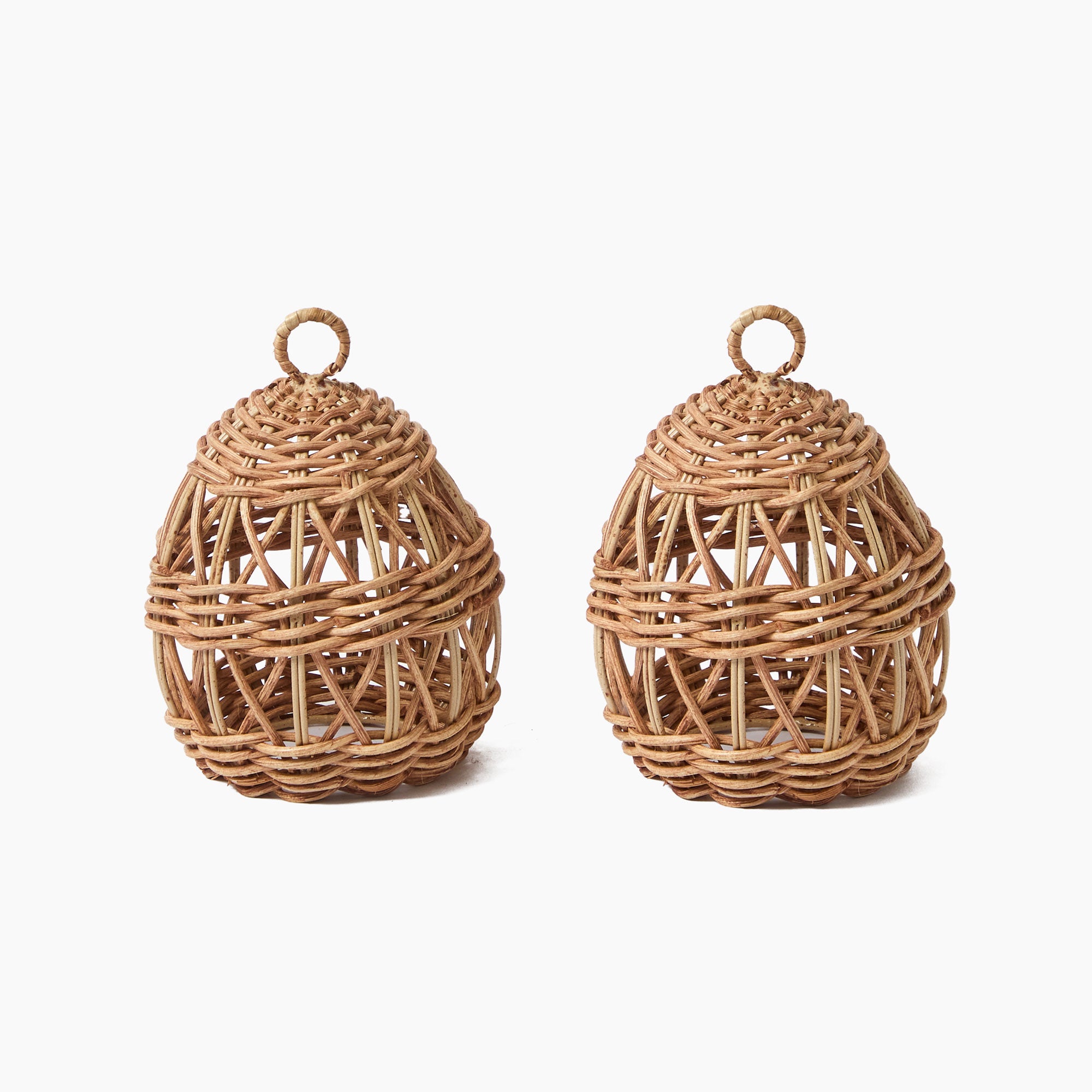 Small Rattan Woven Egg with Green Saddlestitch Bows (Pair)