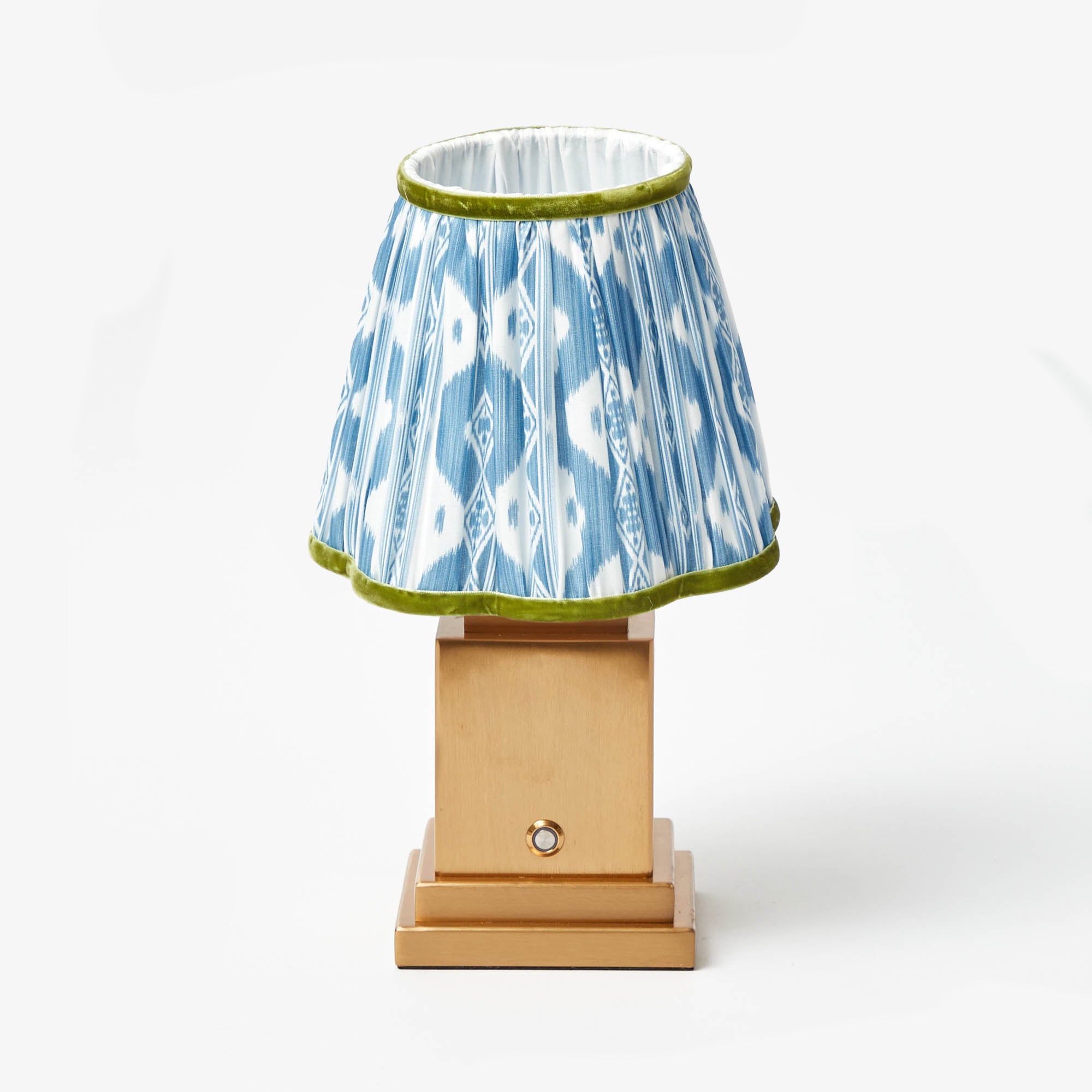 Rechargeable Lamp with Blue & Green Ikat Shade (18cm)