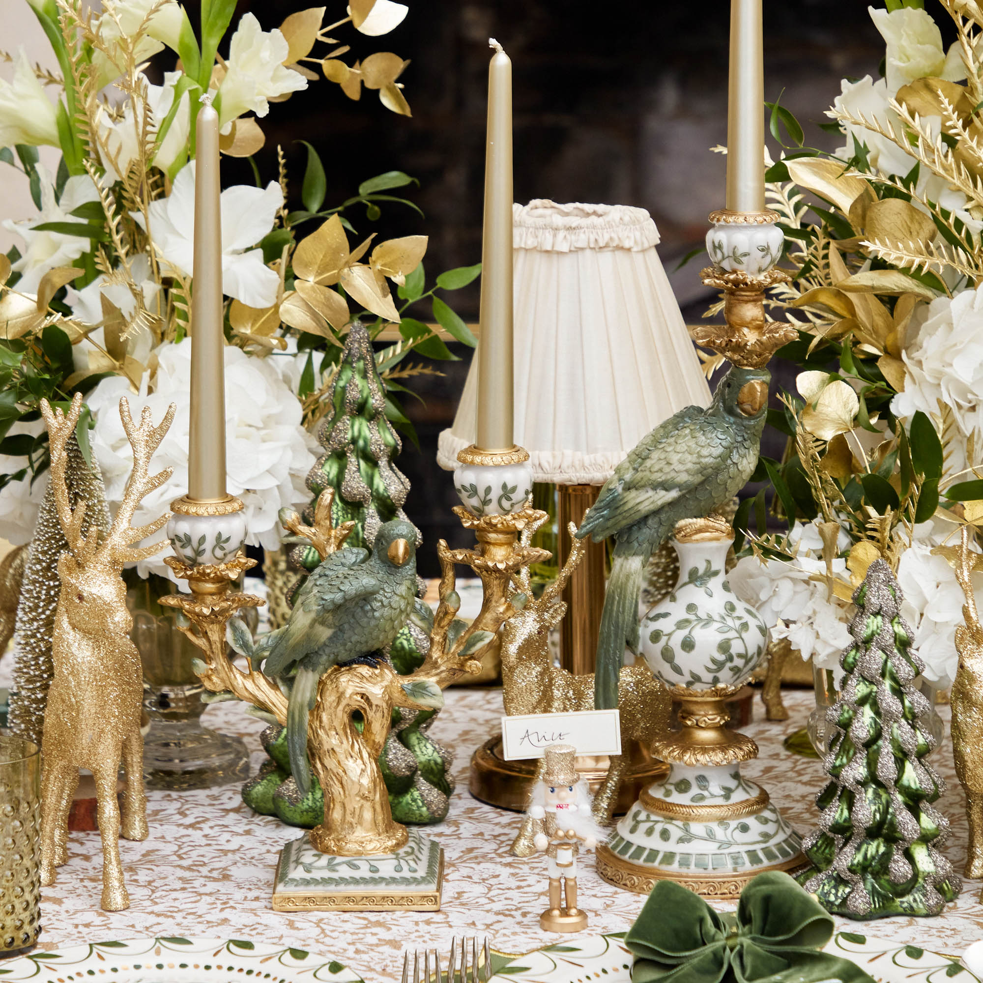 Olive Green Parrot Candelabra