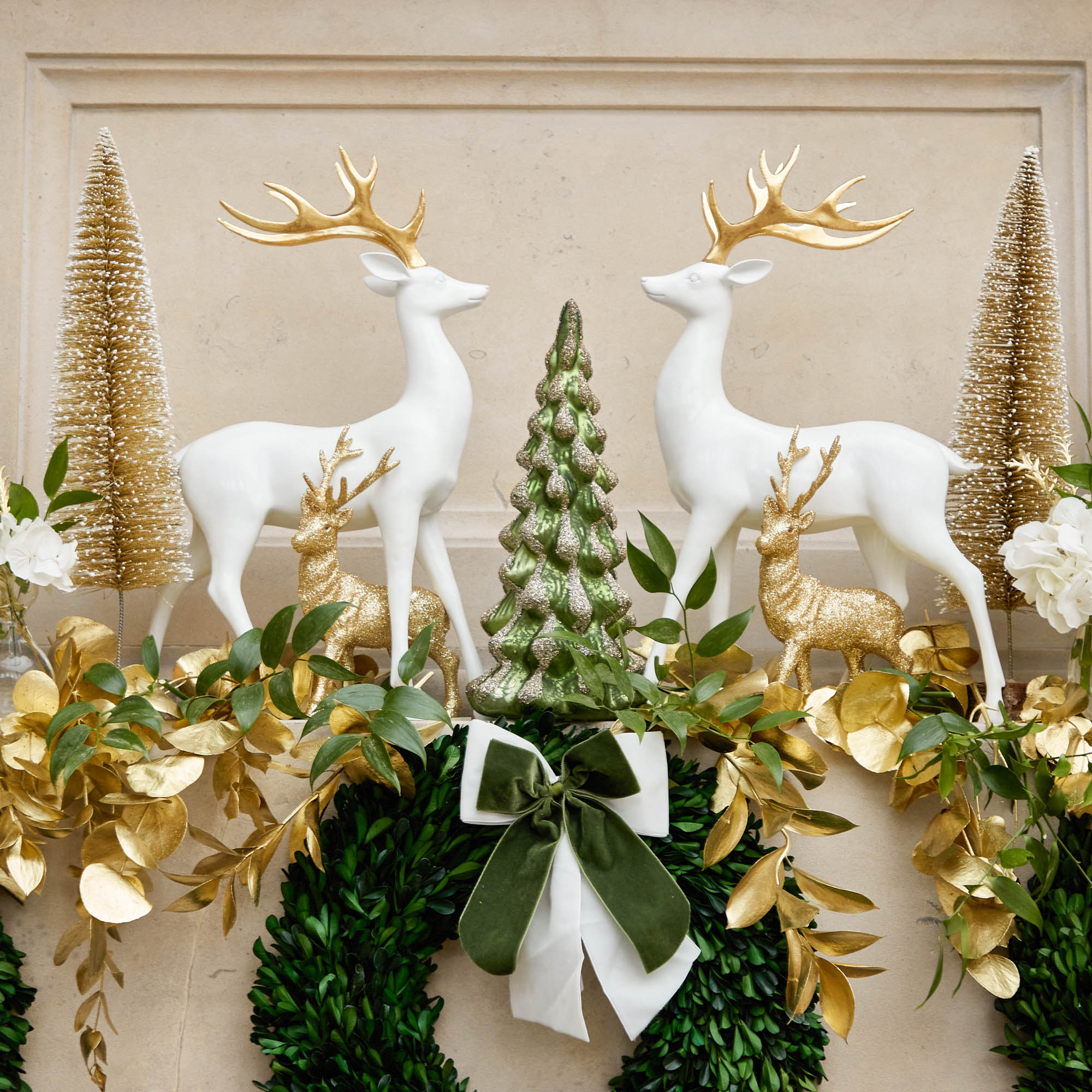 Large White Reindeer with Gold Antlers (Pair) - 45cm