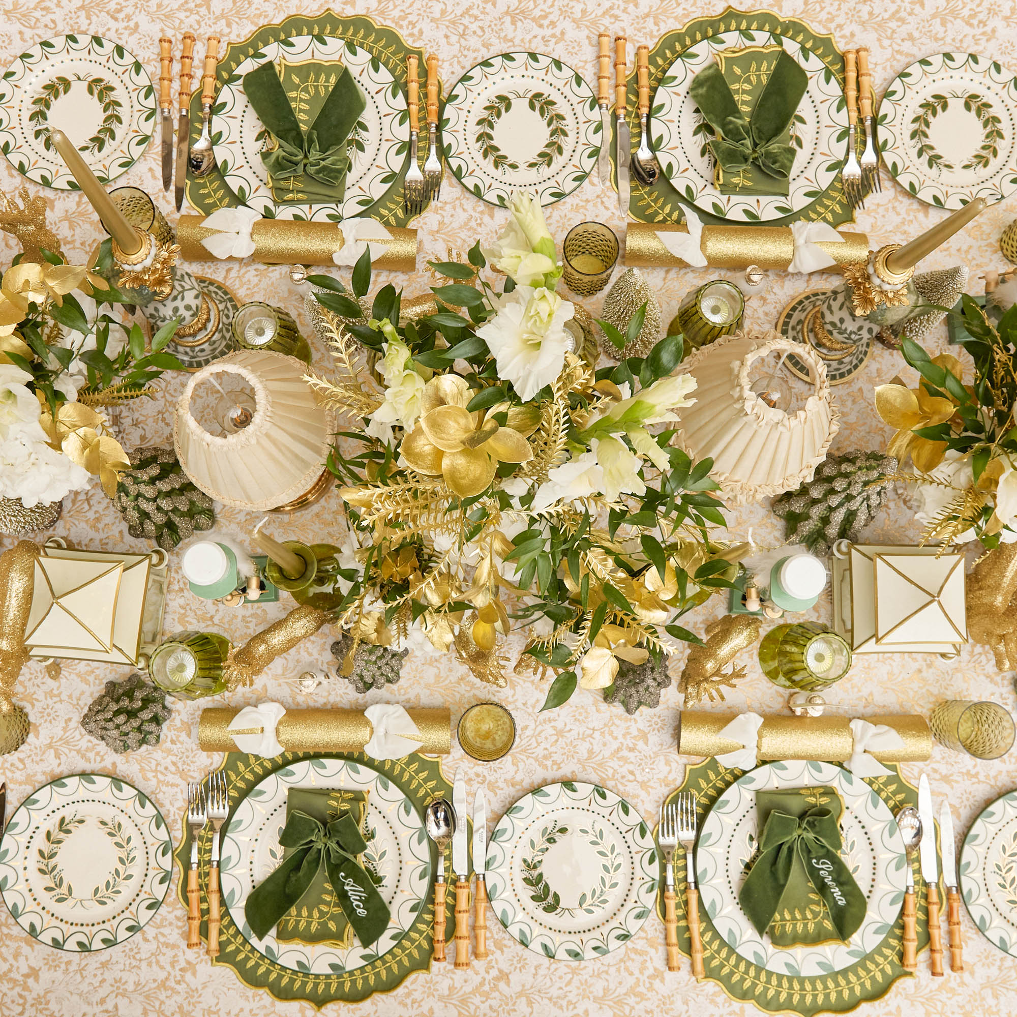 Green & Gold Laurel Napkins (Set of 4)