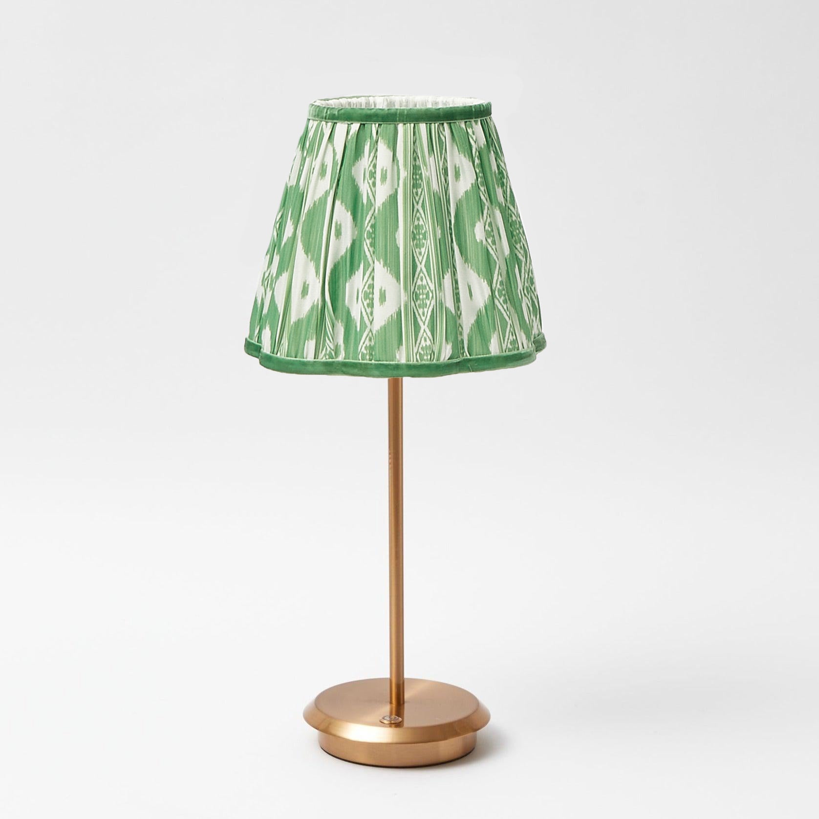 Tall Rechargeable Lamp with Green Ikat Shade (18cm)