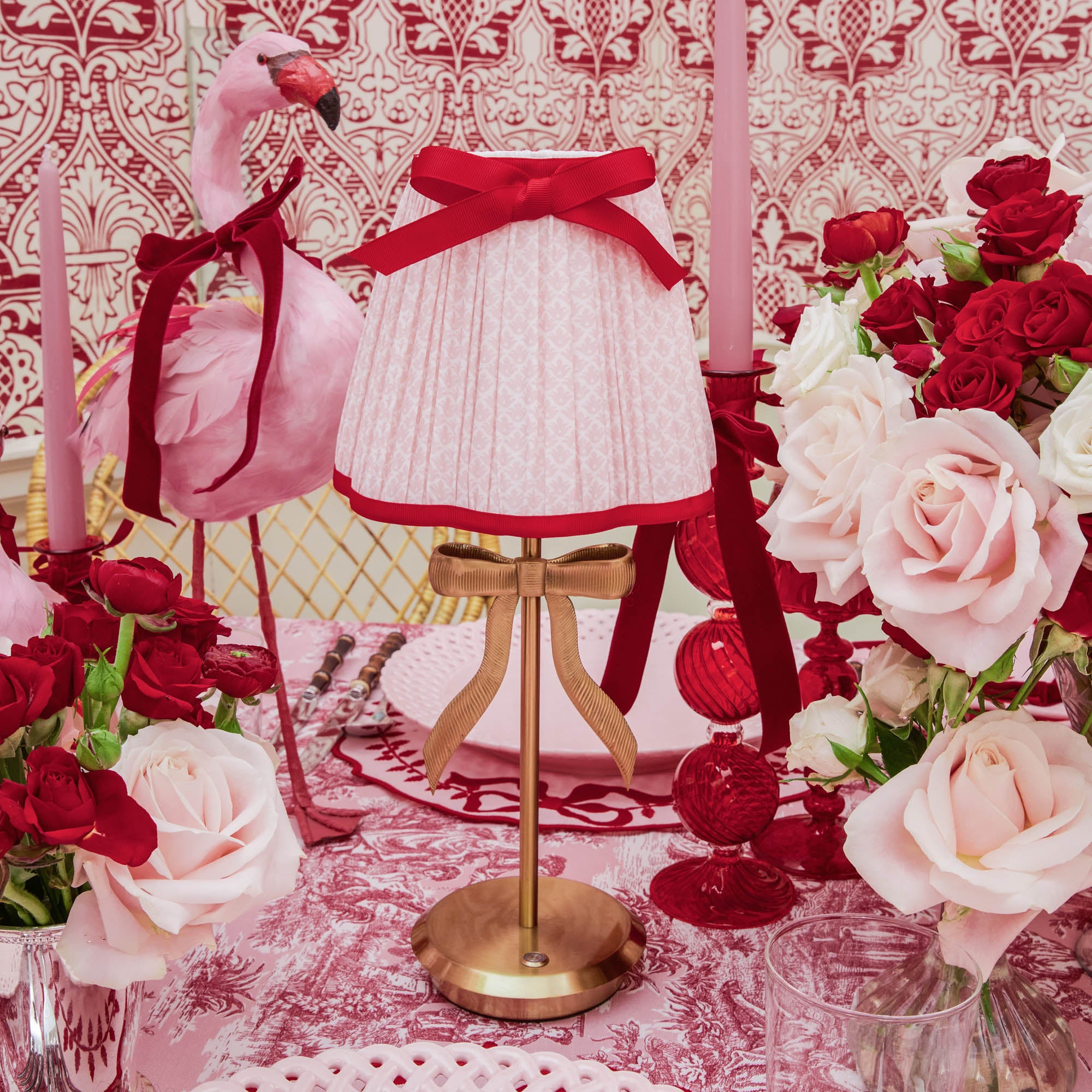 Pink & Red Lotus Bow Lampshade (18cm)