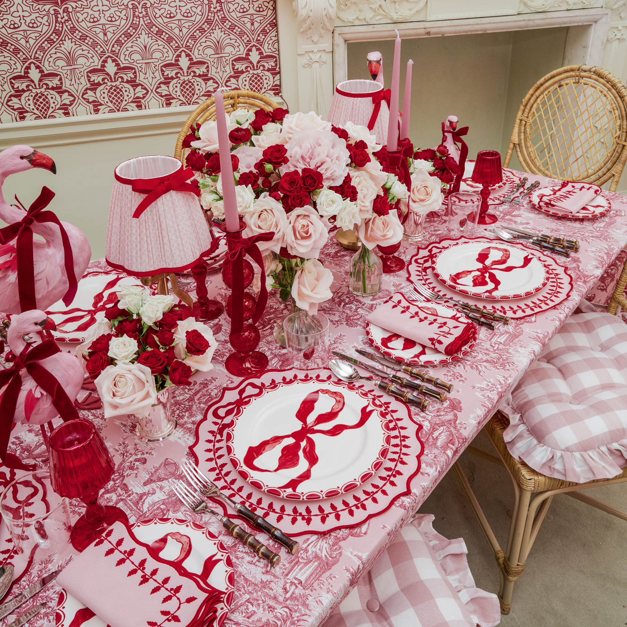 Pink & Red Lotus Bow Lampshade (18cm)