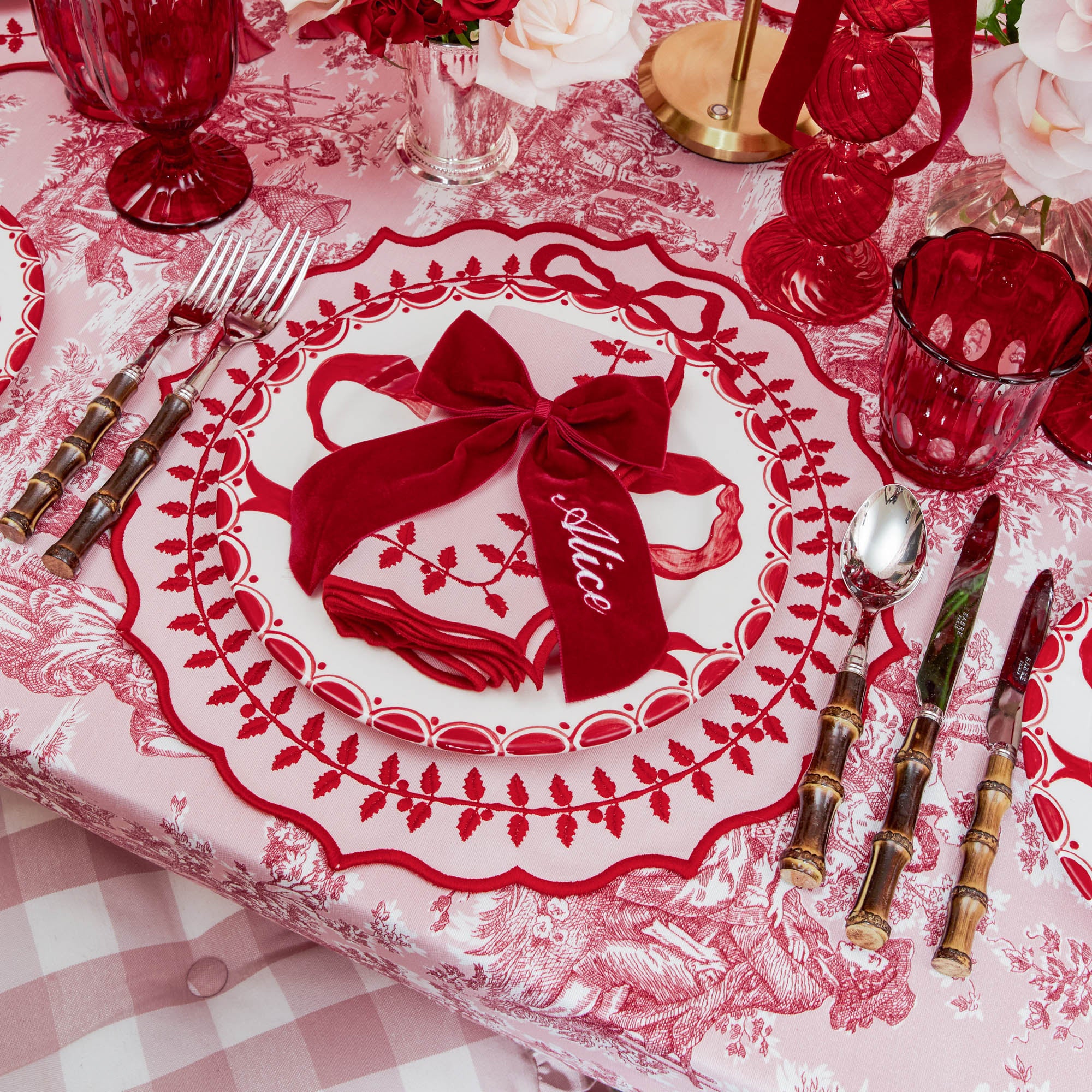 Personalisable Berry Red Velvet Bow