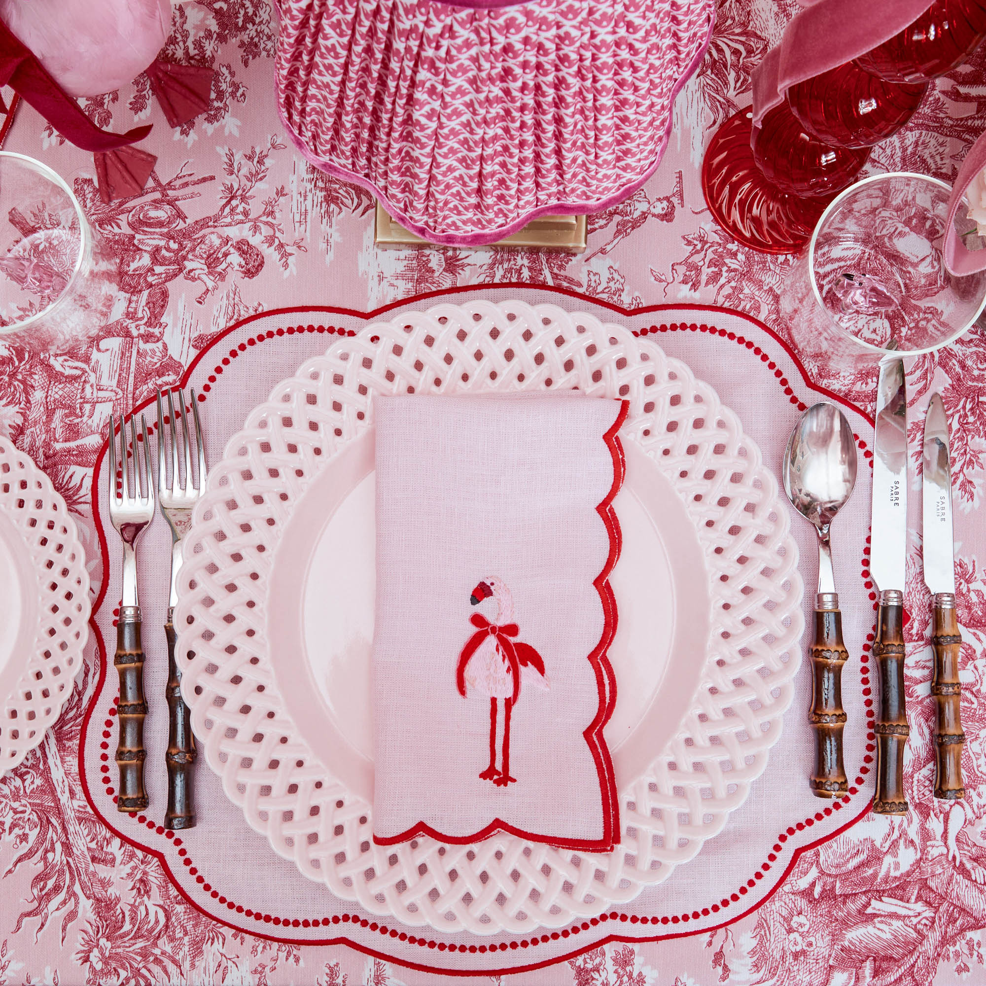 Pink Basketweave Dinner & Starter Plates (Set of 8)