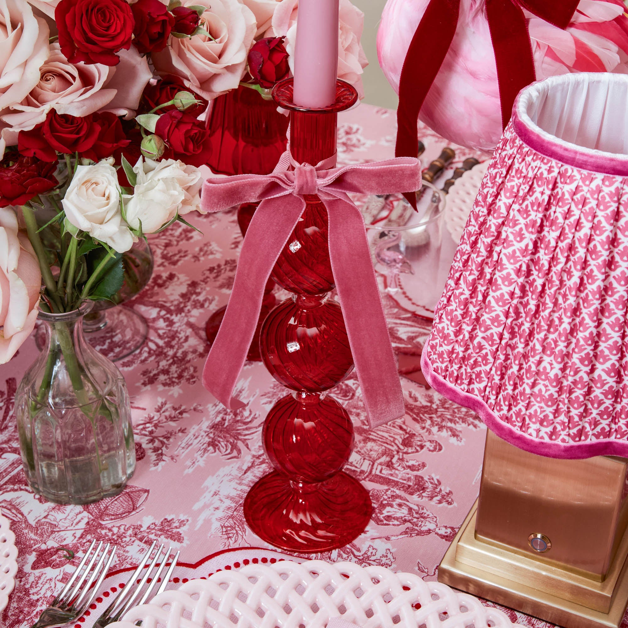 Camille Red Ribboned Candle Set (Pink)