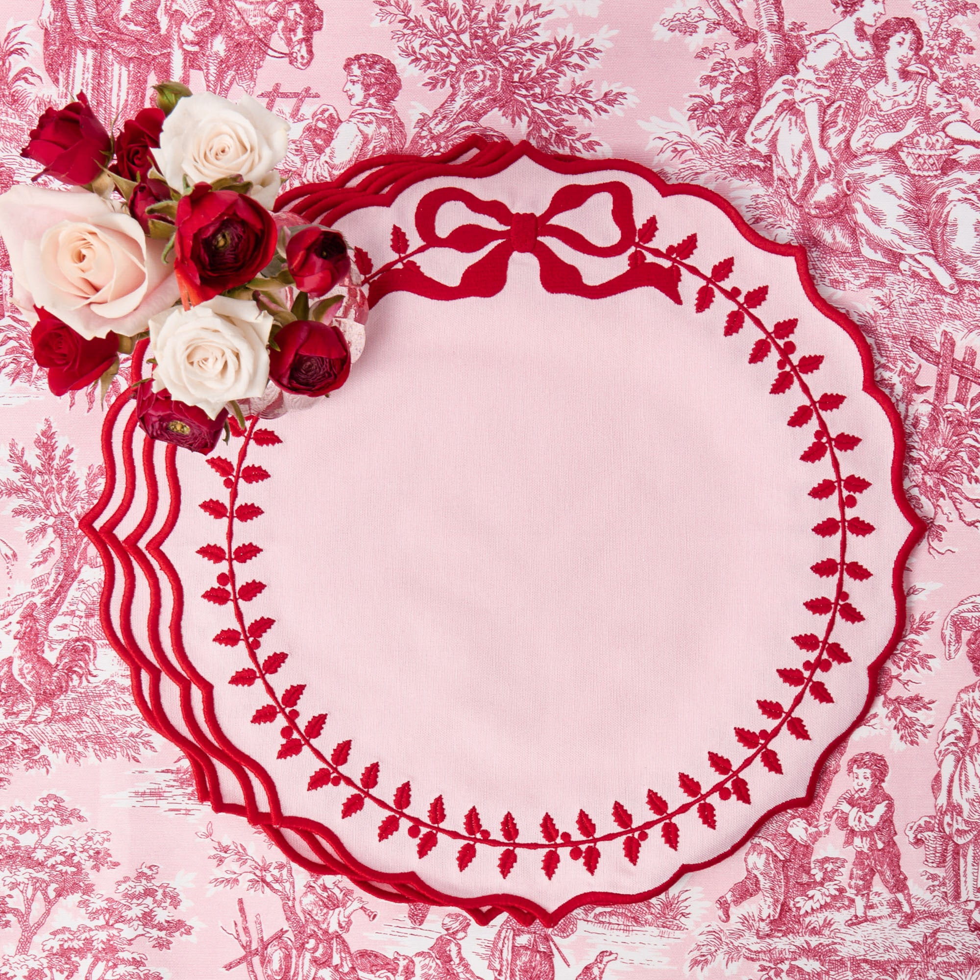 Pink & Red Bow Laurel Placemats (Set of 4)