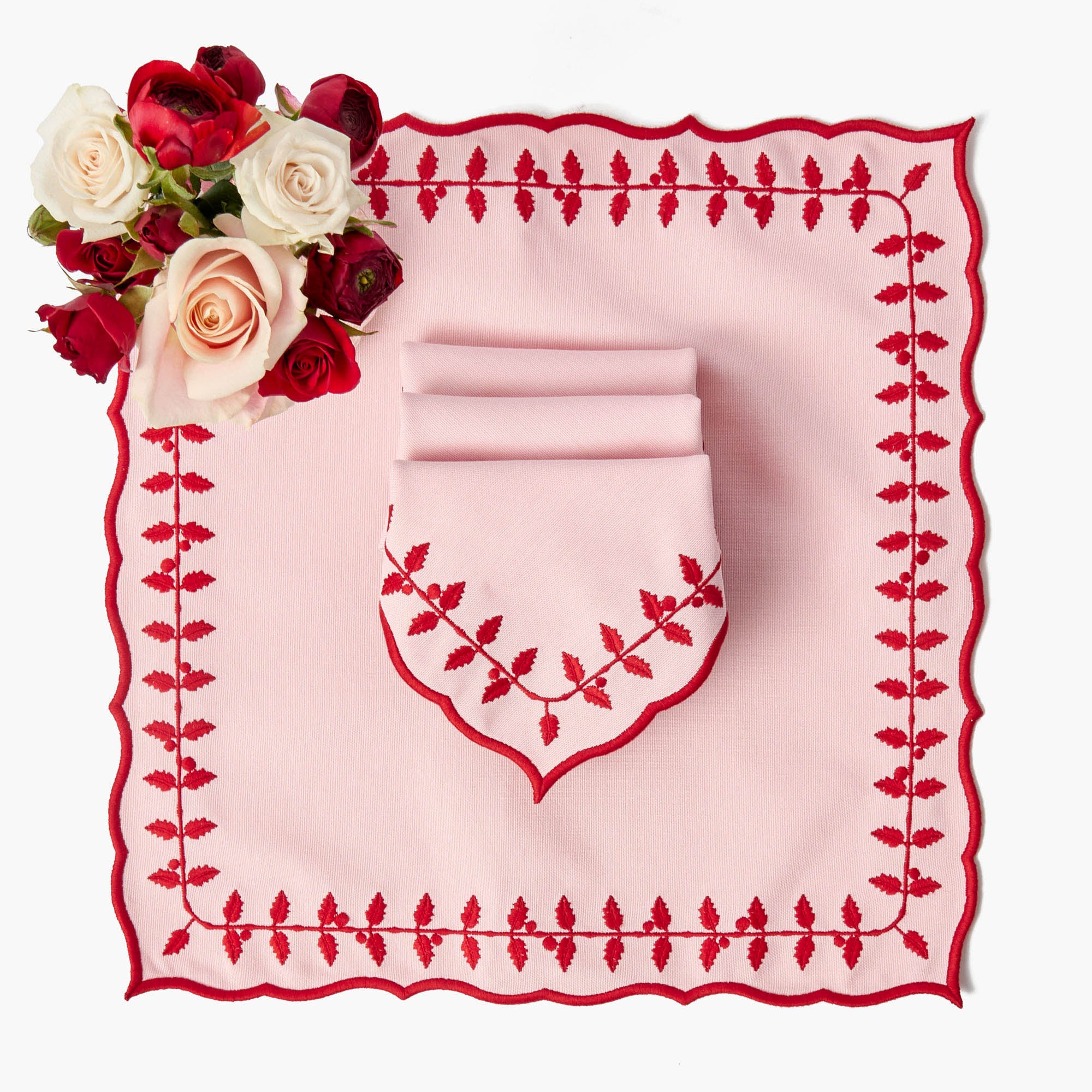 Pink & Red Bow Laurel Placemats & Napkins (Set of 4)