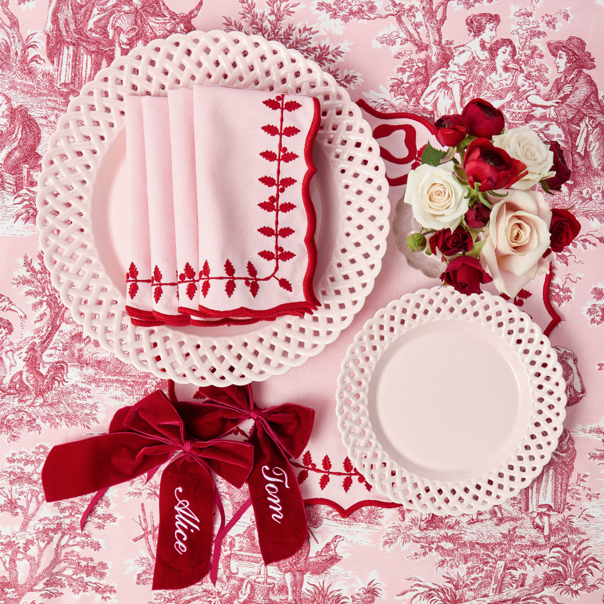 Pink & Red Bow Laurel Placemats (Set of 4)