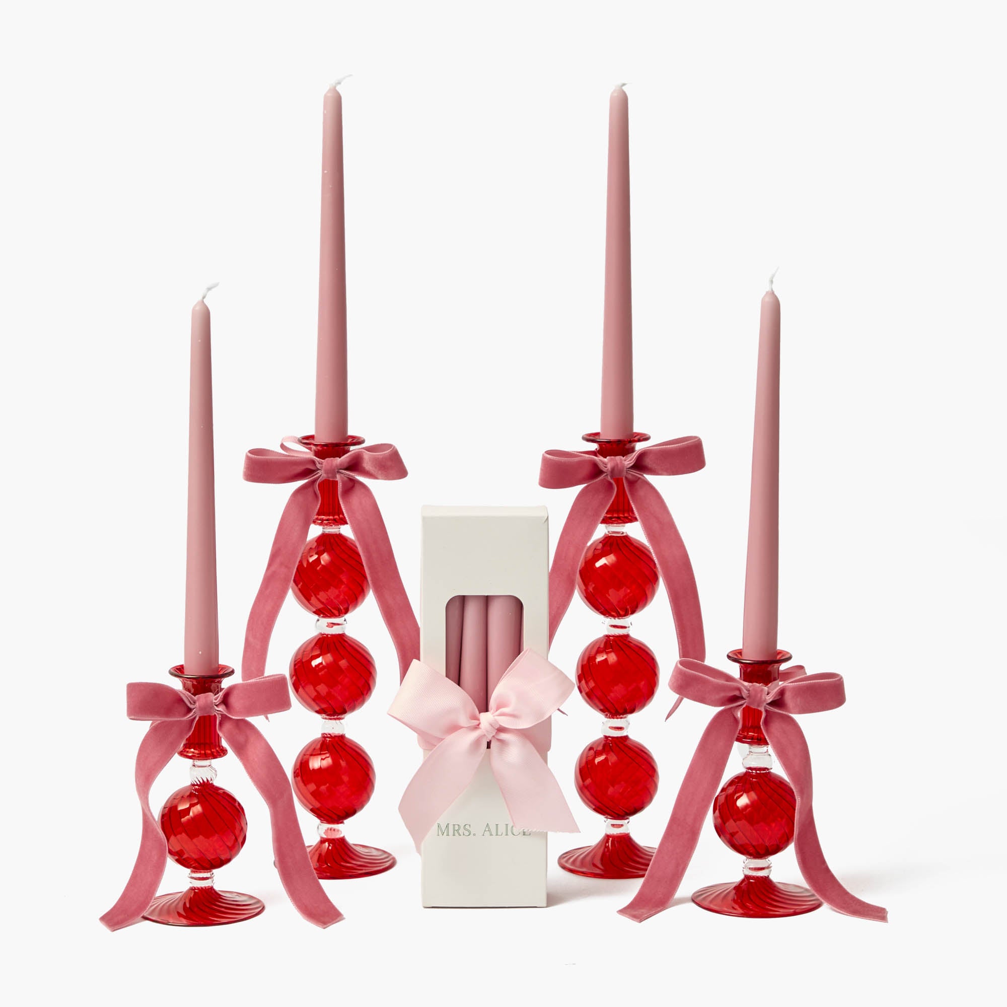 Camille Red Ribboned Candle Set (Pink)